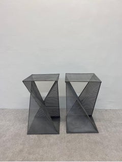 Mathieu Mategot Style Perforated Steel Side Tables, a Pair