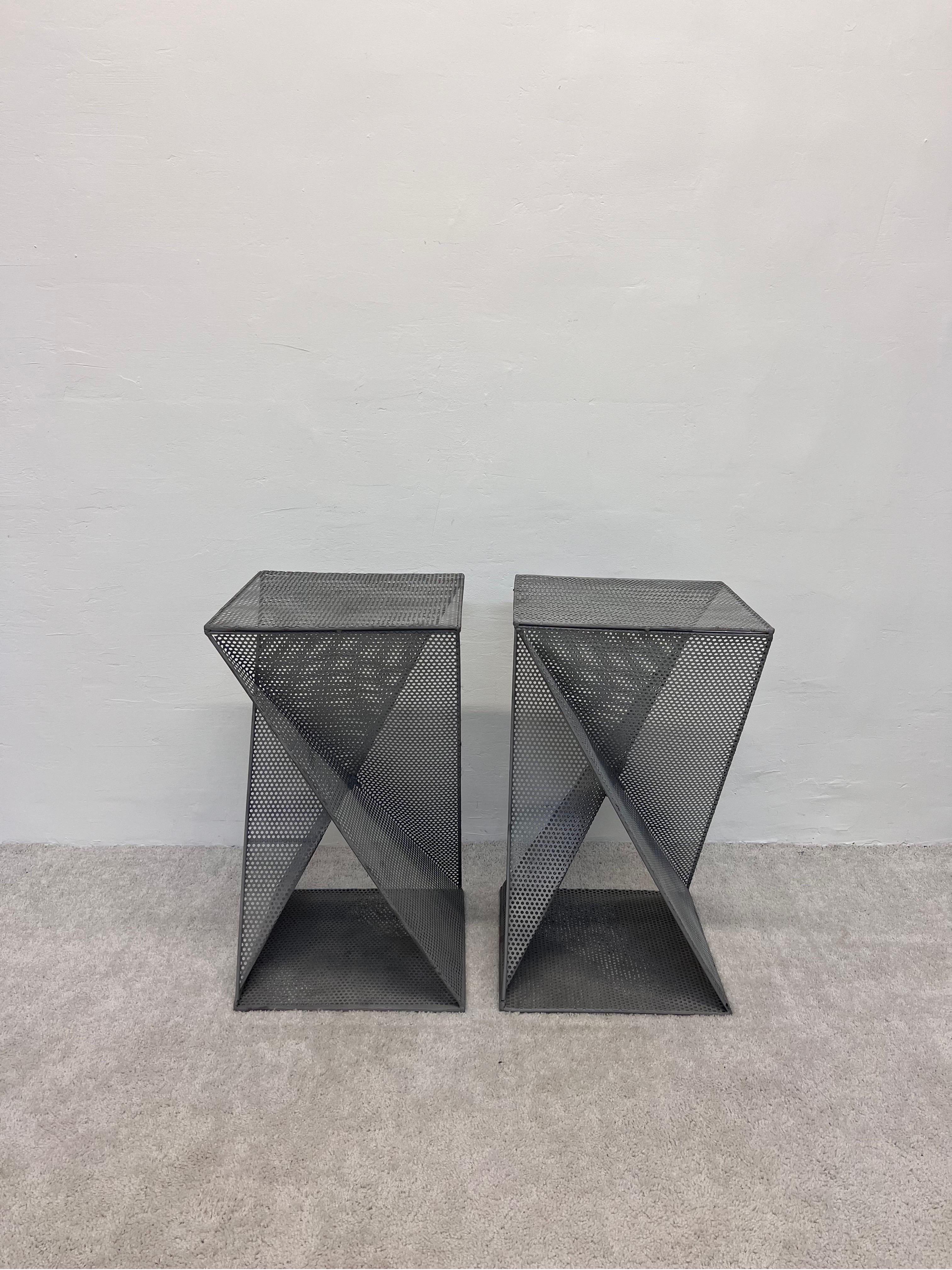Modern Mathieu Mategot Style Perforated Steel Side Tables, a Pair