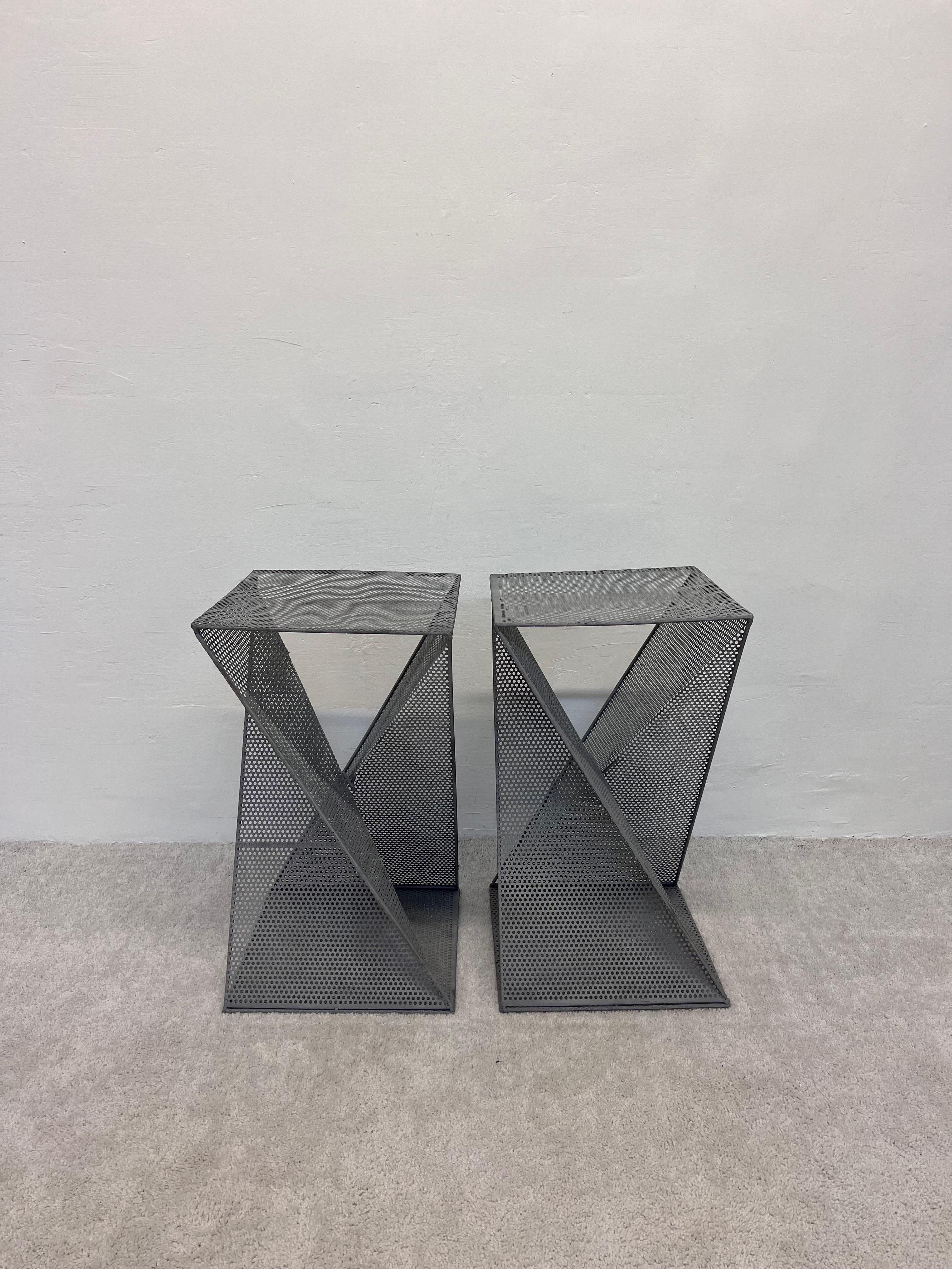 Unknown Mathieu Mategot Style Perforated Steel Side Tables, a Pair