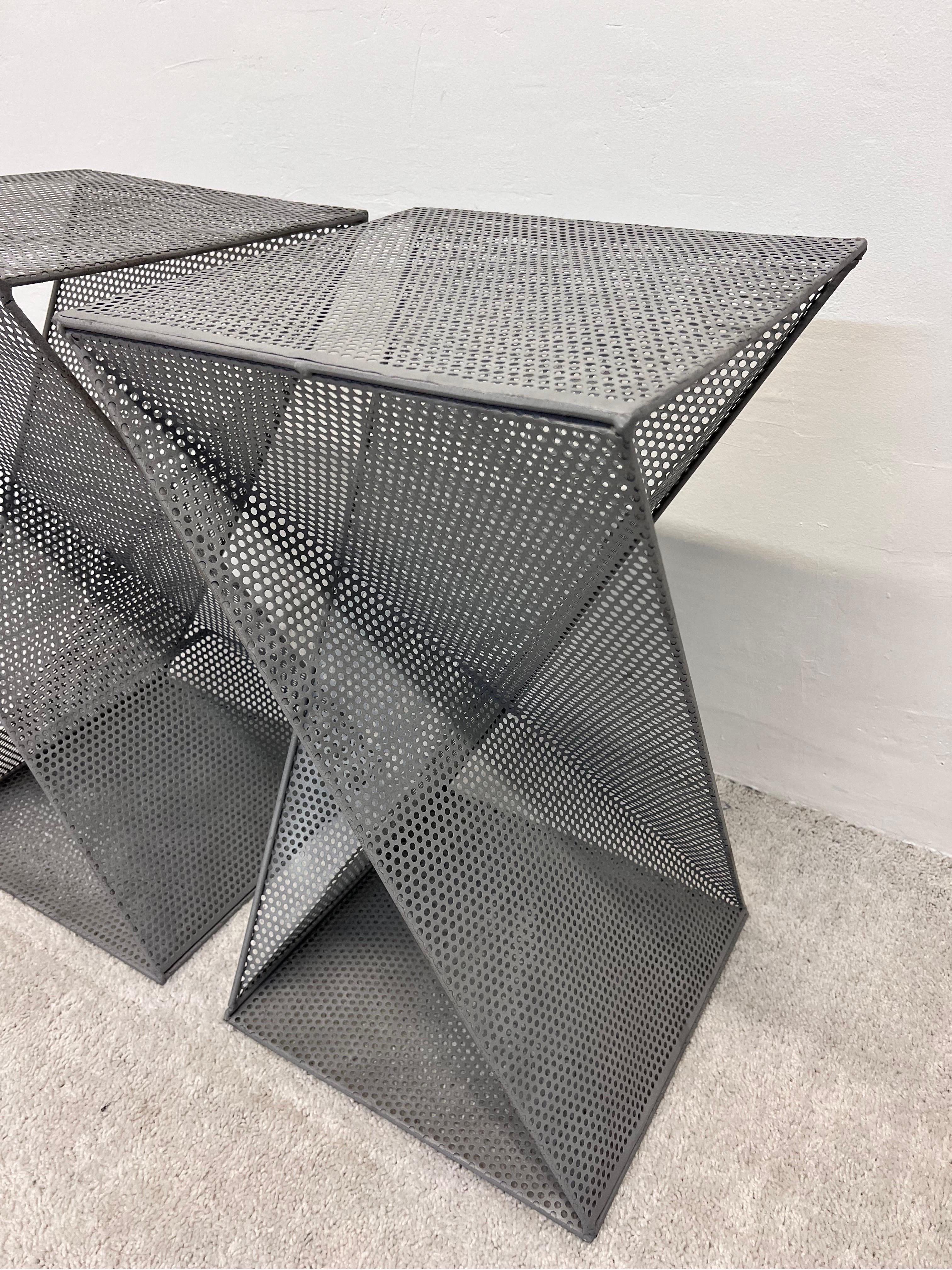 20th Century Mathieu Mategot Style Perforated Steel Side Tables, a Pair
