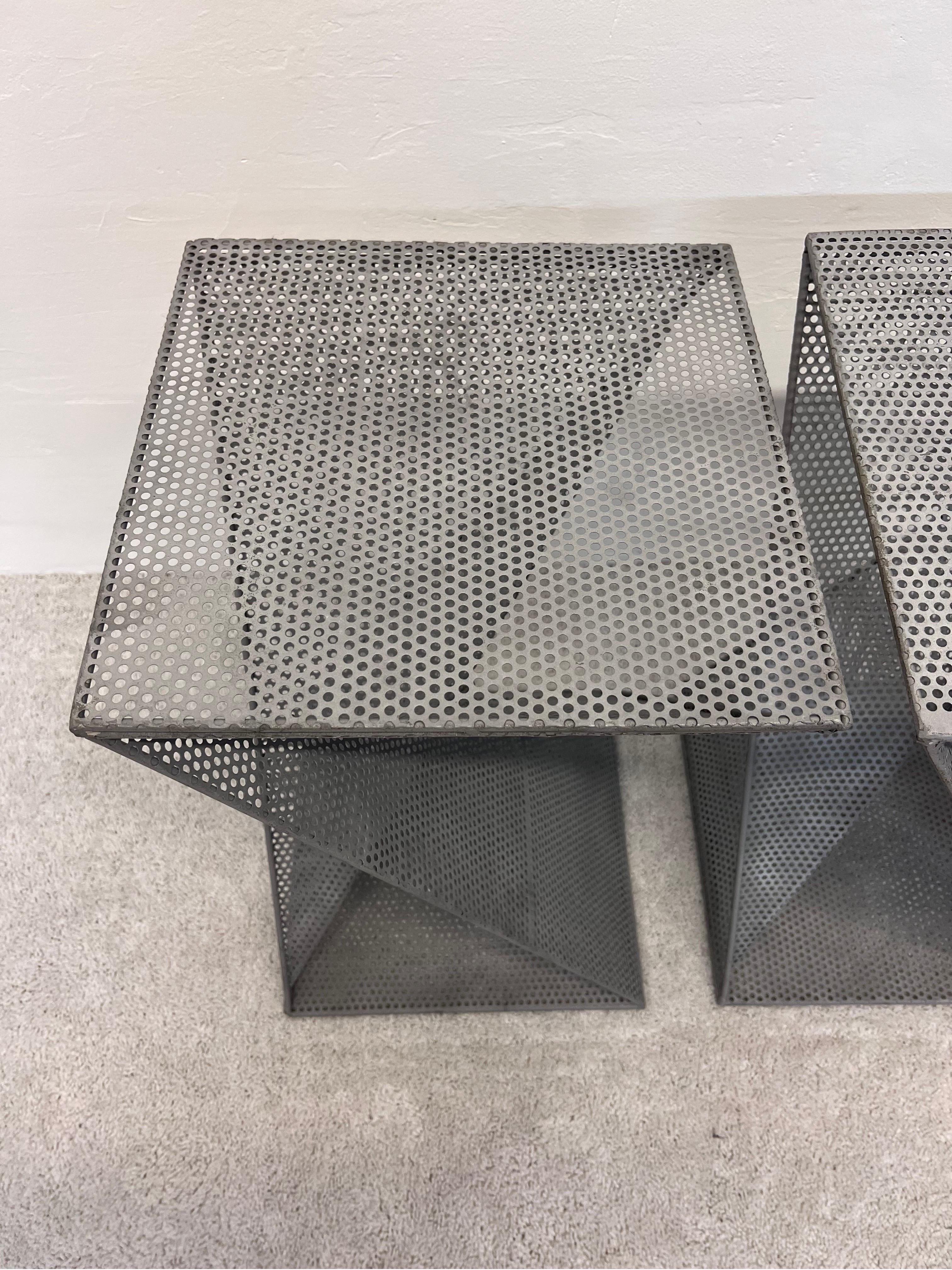 Mathieu Mategot Style Perforated Steel Side Tables, a Pair 1