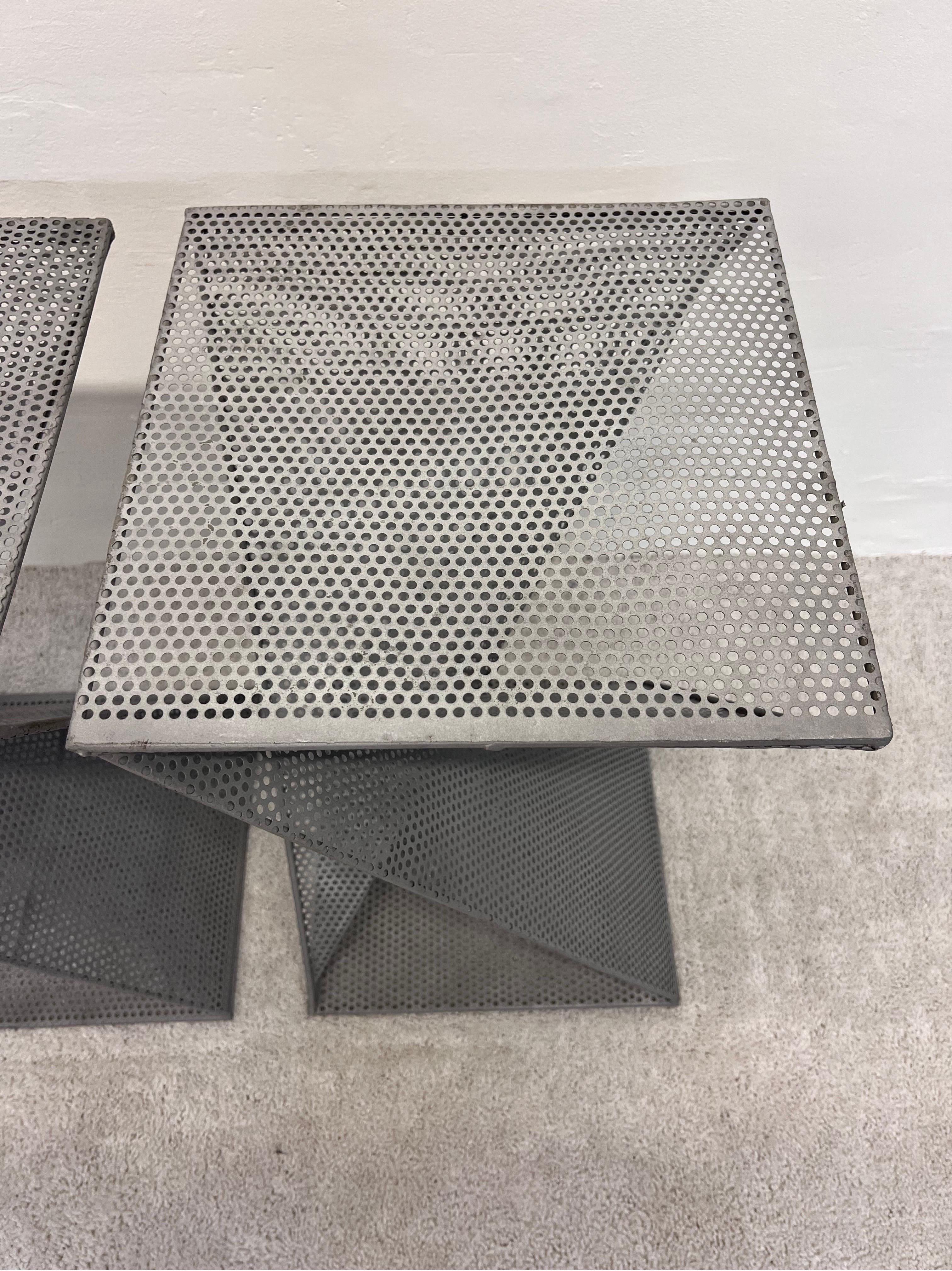 Mathieu Mategot Style Perforated Steel Side Tables, a Pair 2