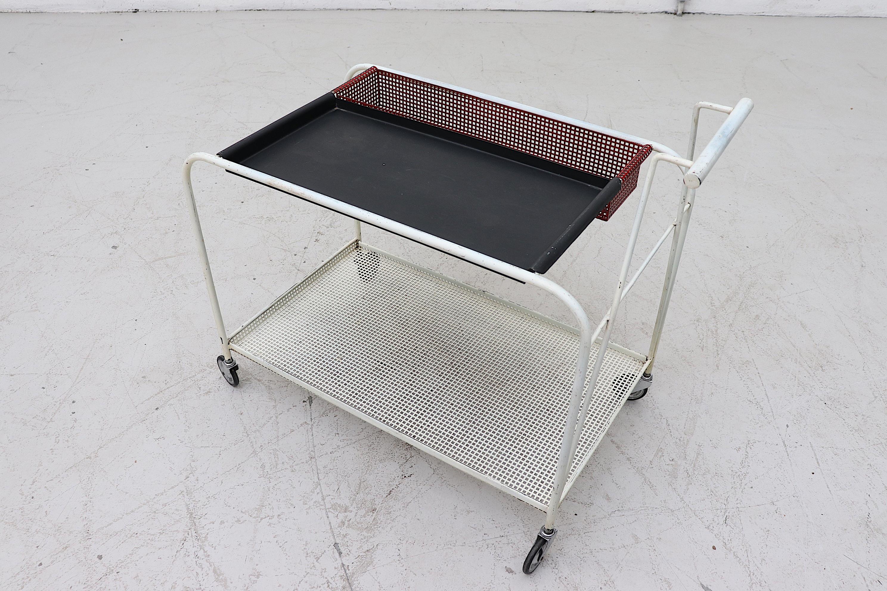 Mathieu Mategot Style Rolling Bar Cart with Removable Trays In Good Condition In Los Angeles, CA