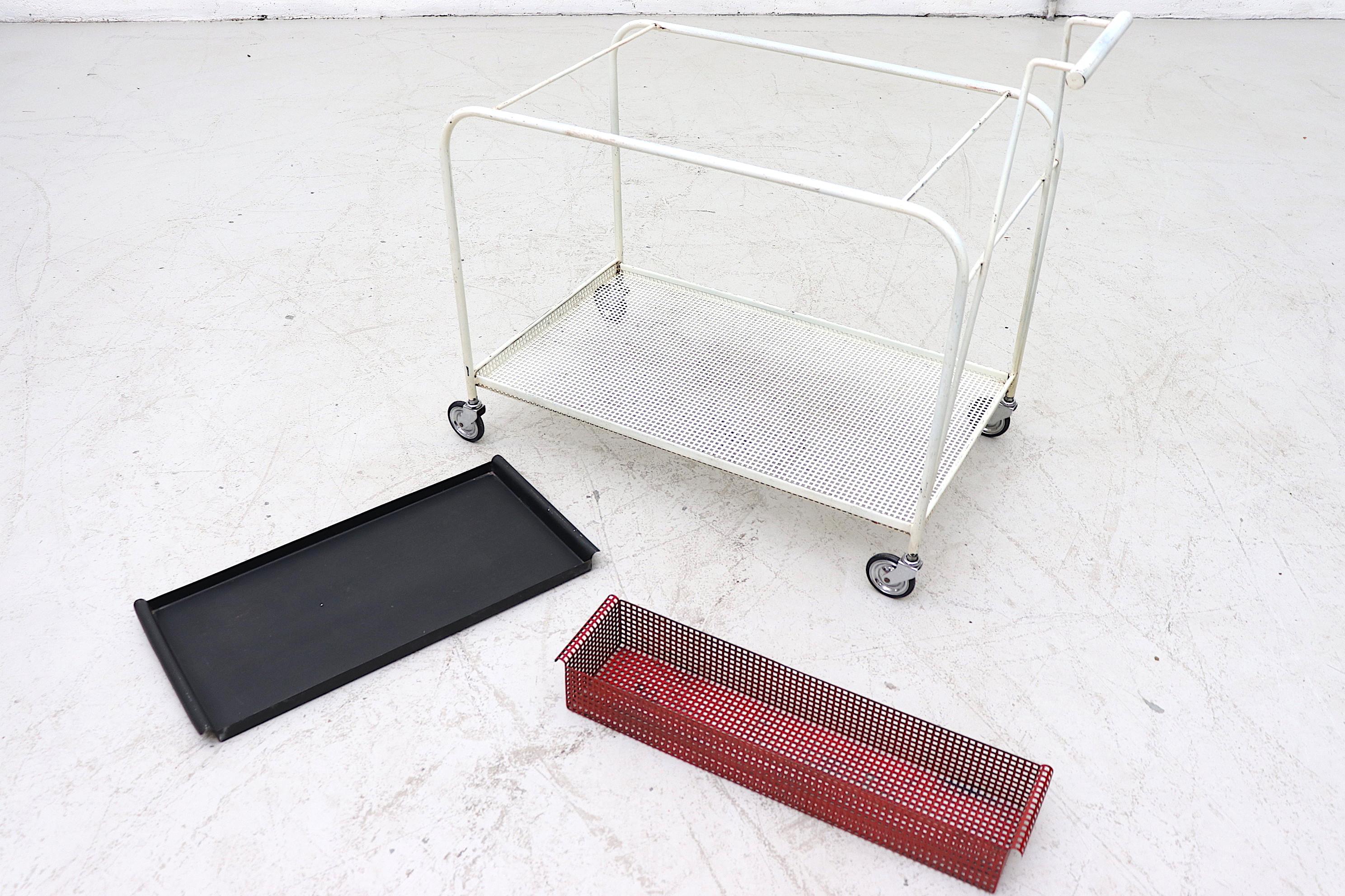 Mid-20th Century Mathieu Mategot Style Rolling Bar Cart with Removable Trays