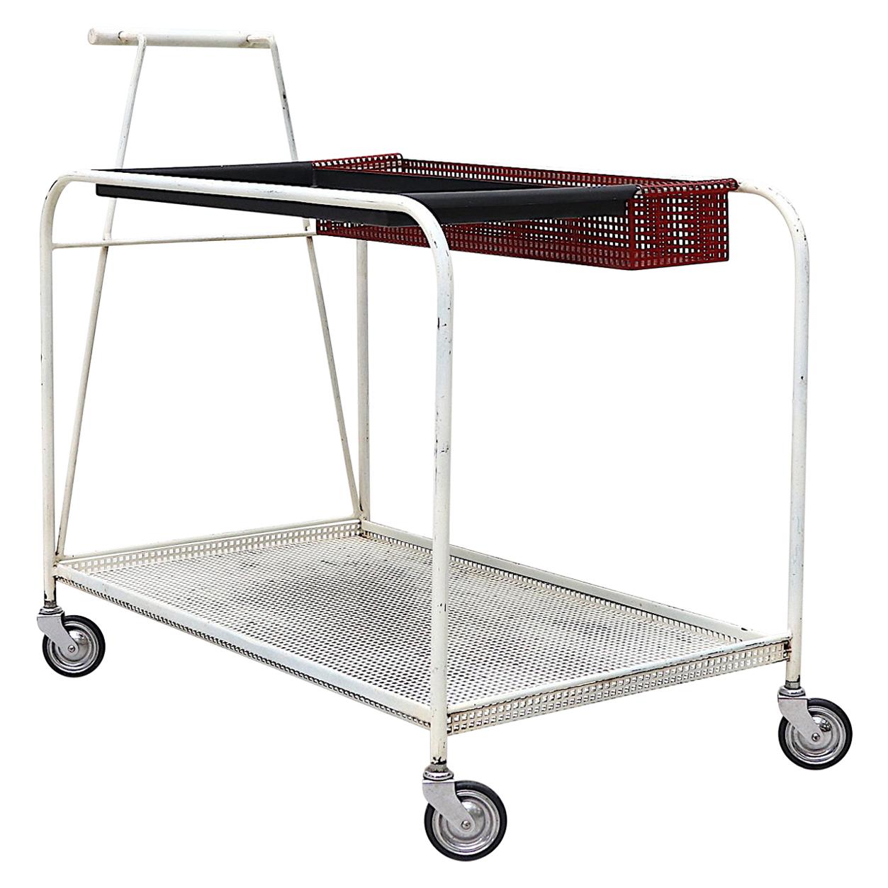 Mathieu Mategot Style Rolling Bar Cart with Removable Trays