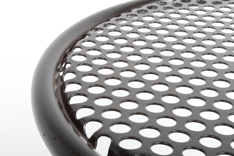 Mathieu Matégot Style Round Patio Side Tables with Perforated Tops & X Supports For Sale 5
