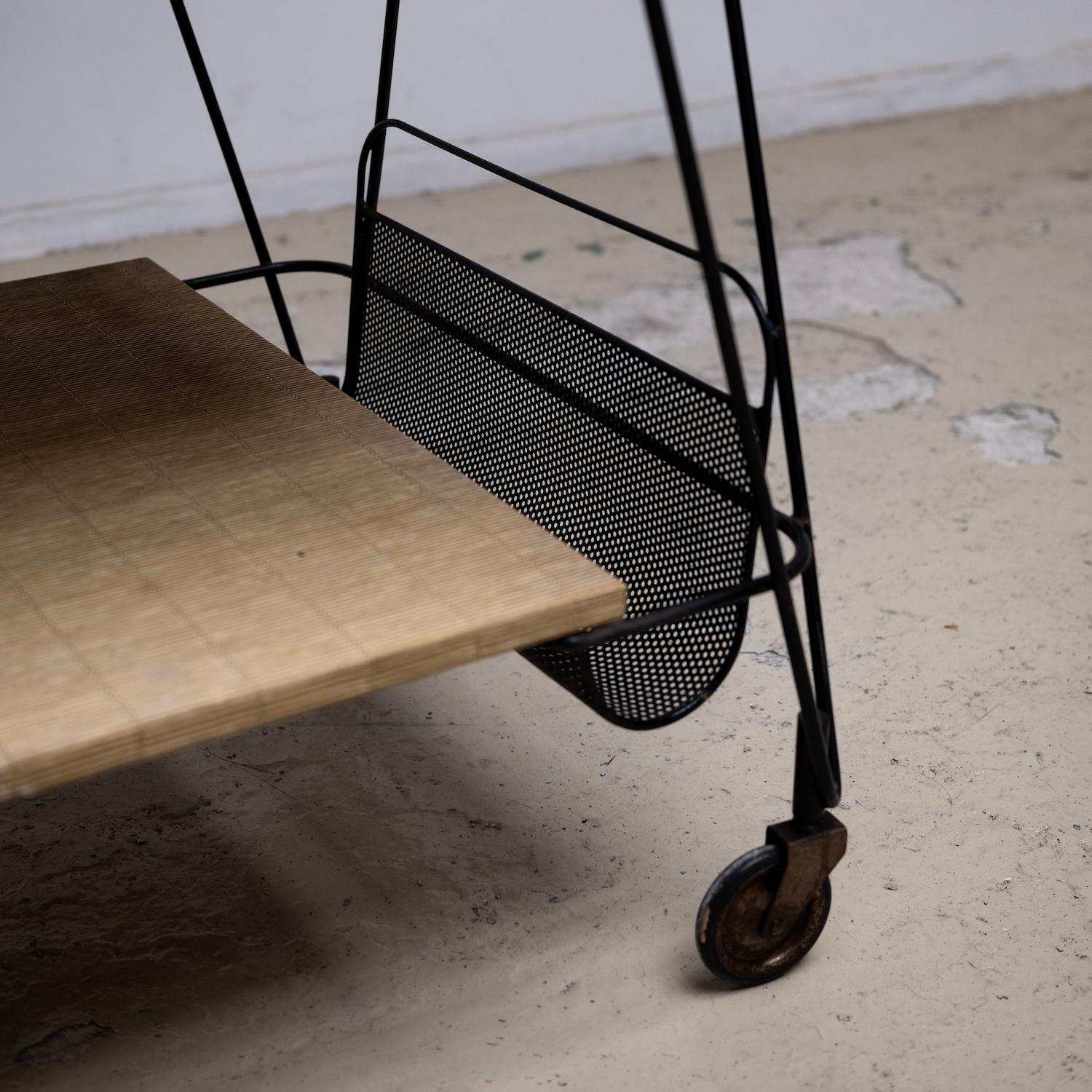 Mathieu Matégot style Trolley with Wood Top For Sale 3