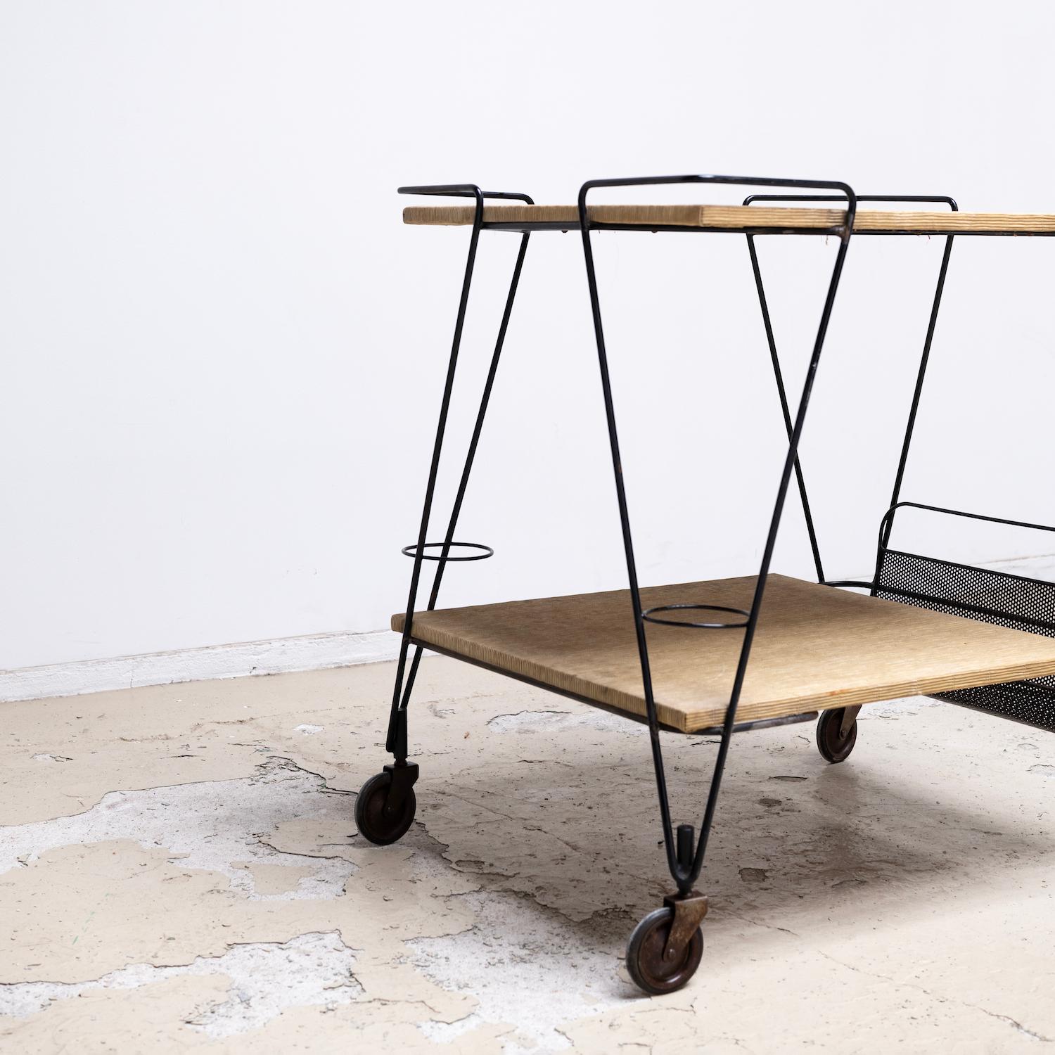 Mathieu Matégot style Trolley with Wood Top For Sale 4