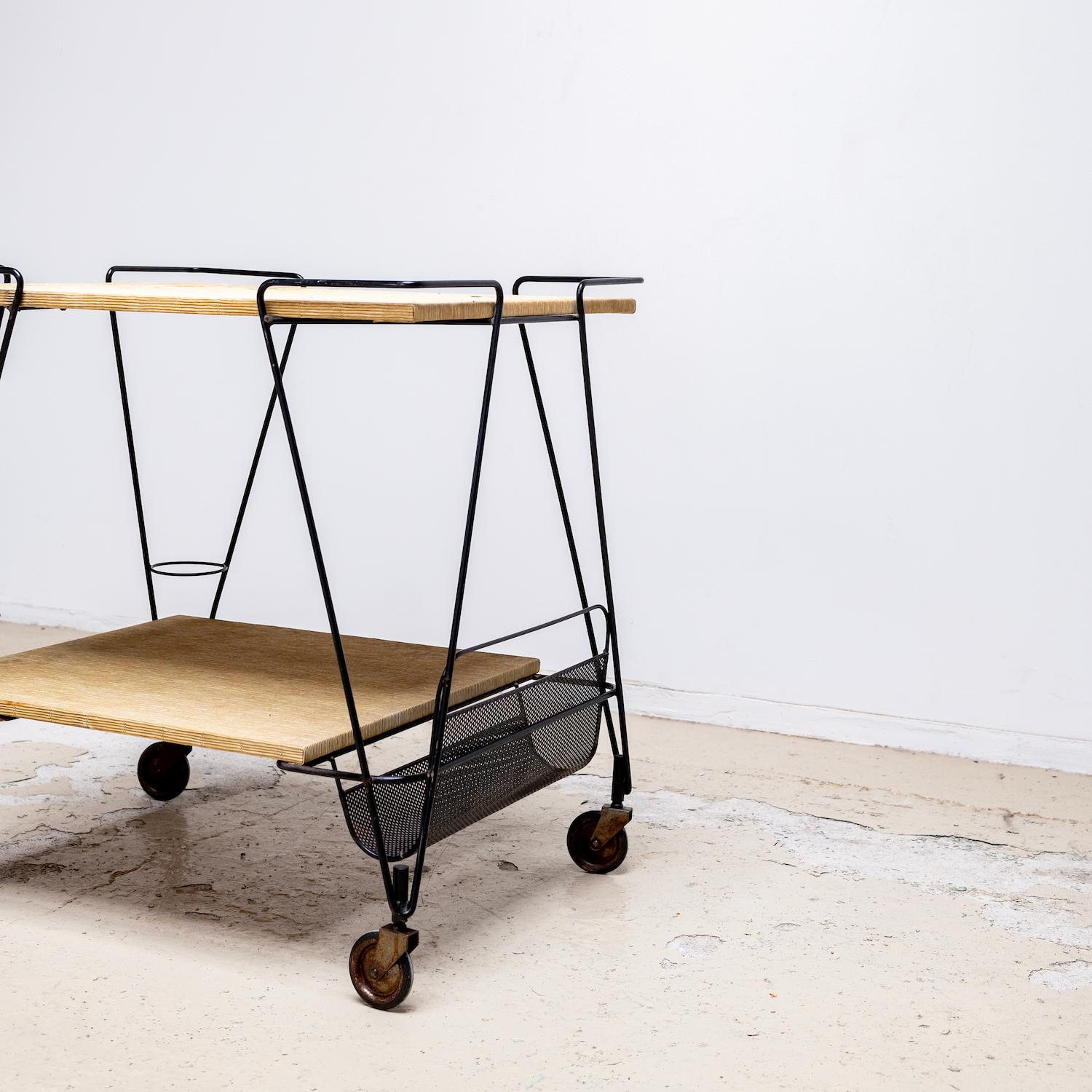 Mathieu Matégot style Trolley with Wood Top For Sale 9
