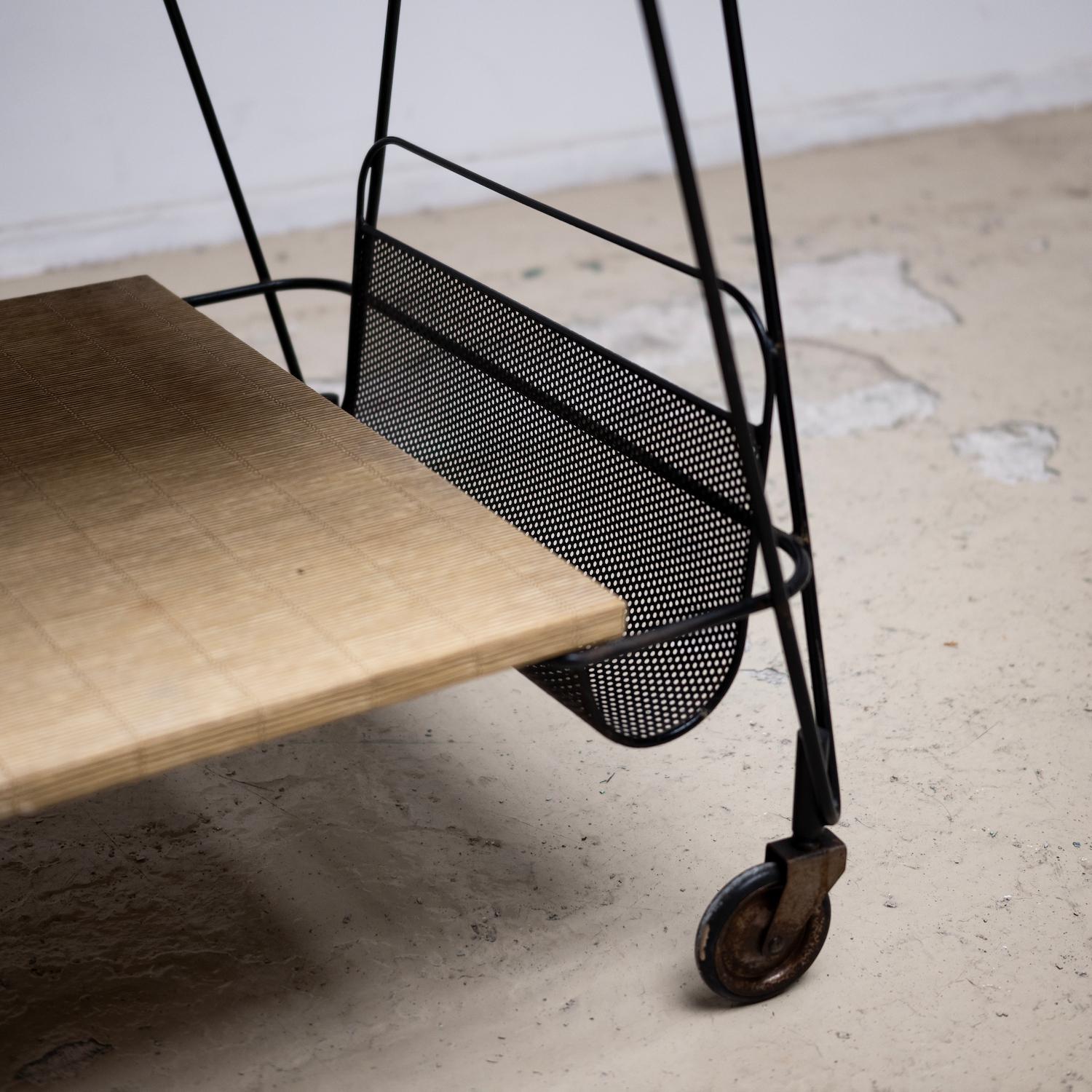 Mathieu Matégot style Trolley with Wood Top For Sale 2