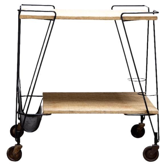 Mathieu Matégot style Trolley with Wood Top For Sale
