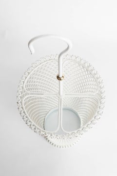 Mathieu Matégot Style Umbrella Stand White Metal and Brass, 1950s