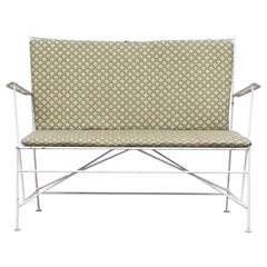 Used Mathieu Mategot Style White and Green Loveseat with Floral Upholstery