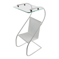 Mathieu Matégot Style White Metal Side Table with Magazine Rack