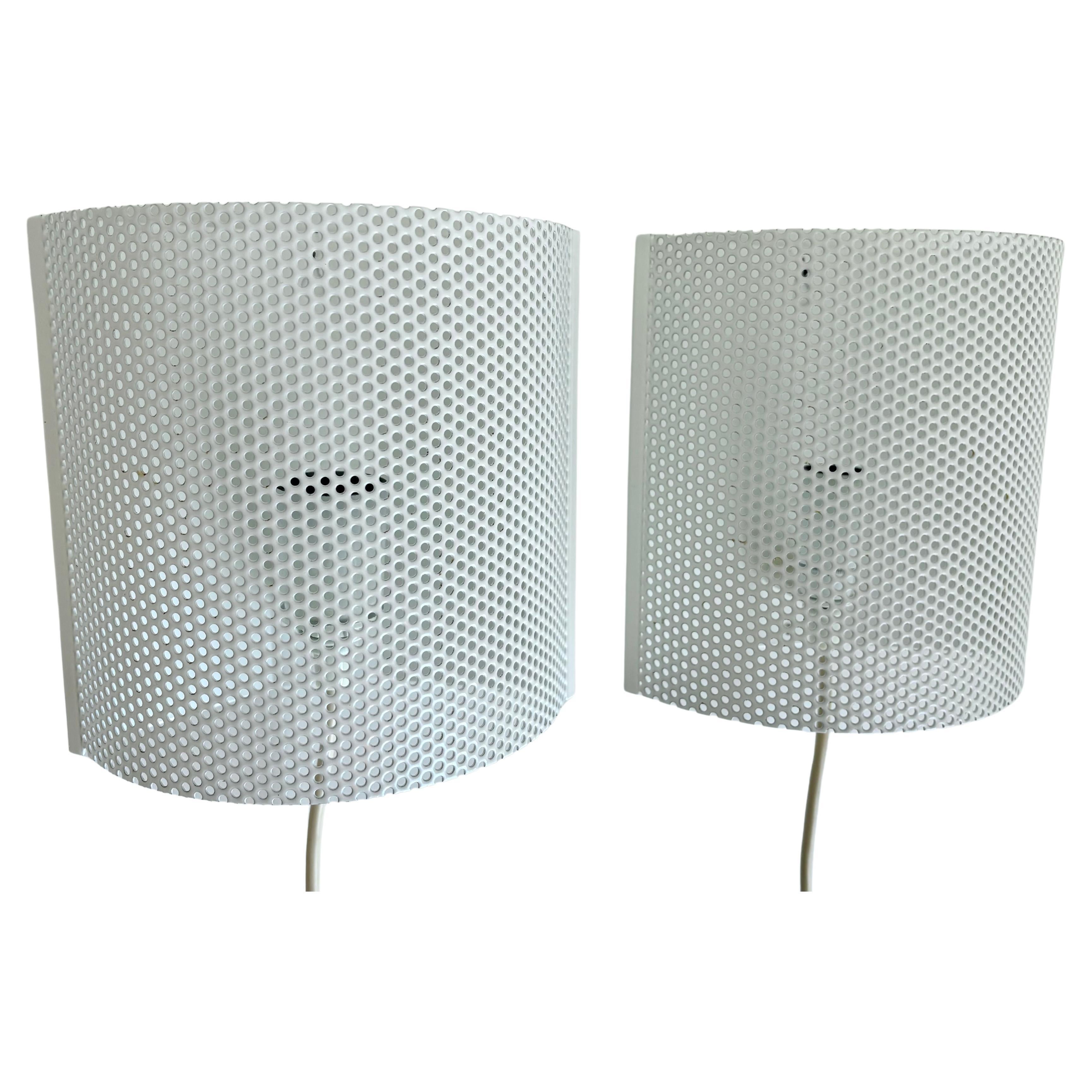 1980s Mathieu Matégot Style White Perforated Metal Wall Lights