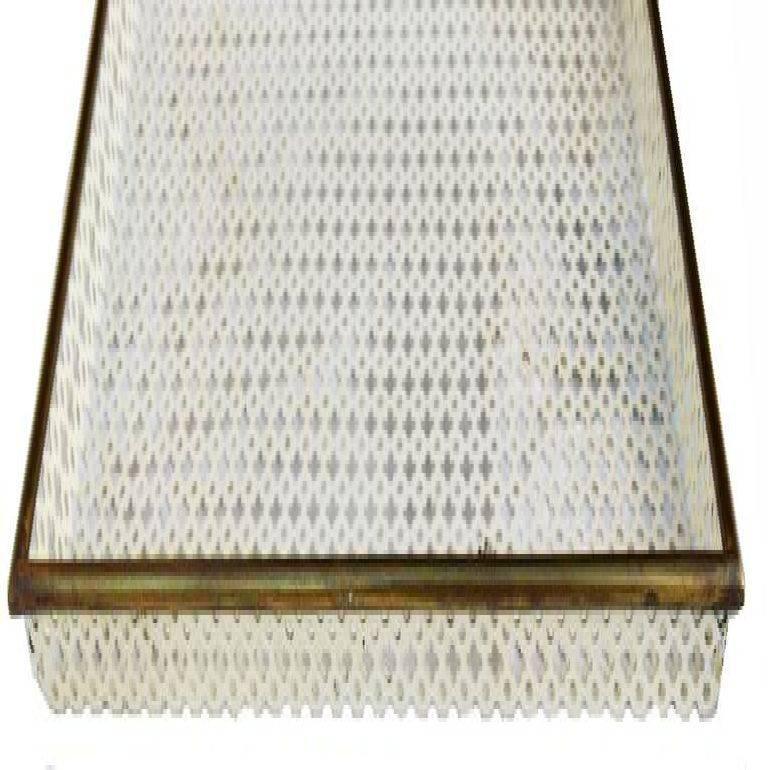 Mathieu Mategot serving tray, two-tone, brass trim and lacquered perforated steel.