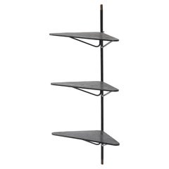 Mathieu Matégot Triangular Metal & Brass Tip Perforated Shelf, France, c. 1952