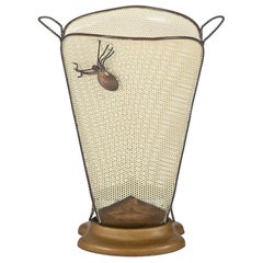 Vintage Mathieu Matégot Umbrella Stand, Brass and Decorated Enameled Iron, France 1940s