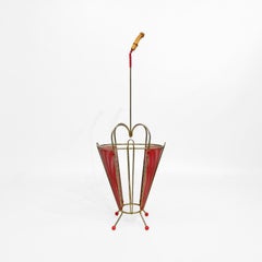 Mathieu Matégot Umbrella Stand Red Brass Midcentury Vintage, 1950s