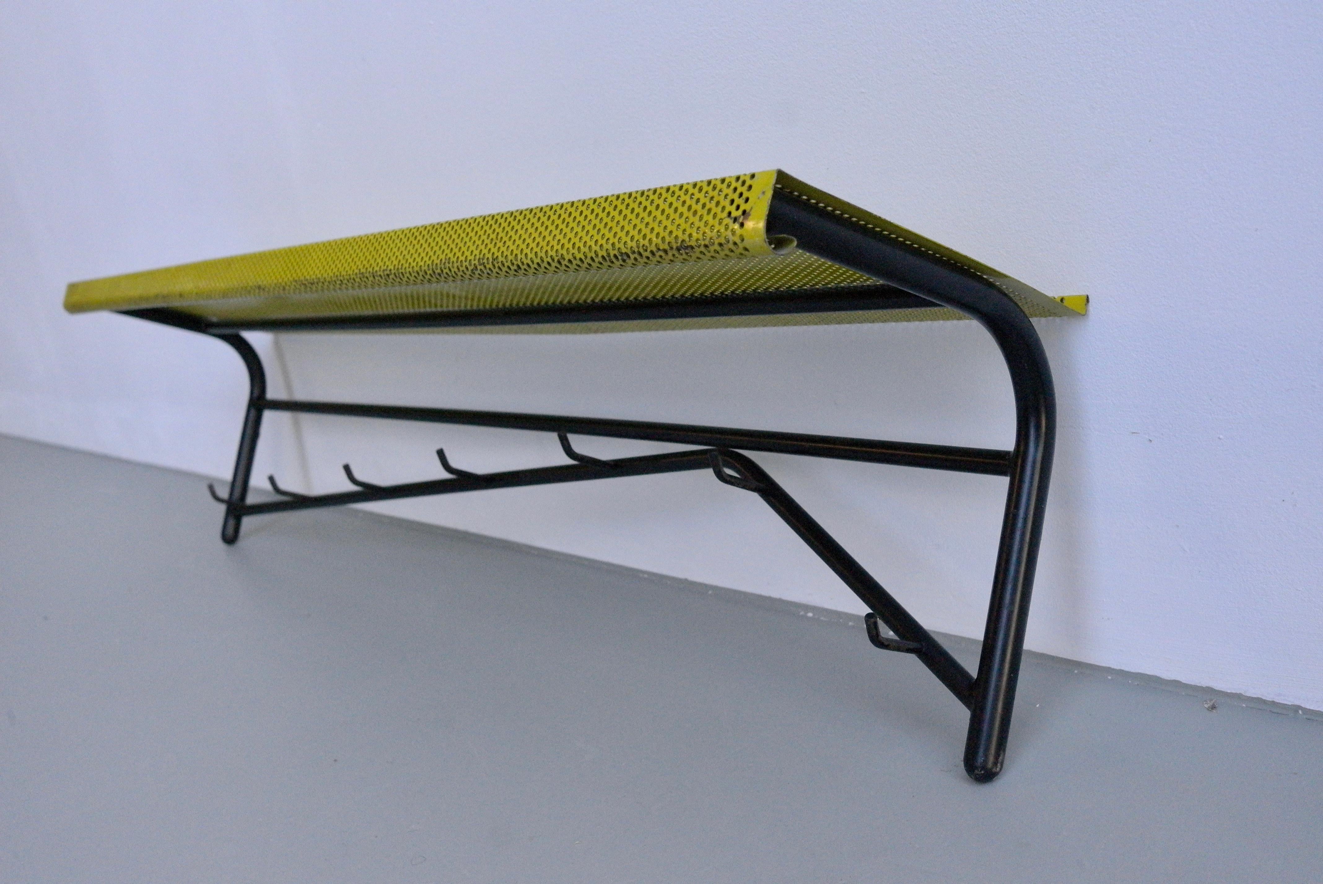 French Mathieu Matégot Wall Mounted Coat Rack in Black and Yellow Metal For Sale