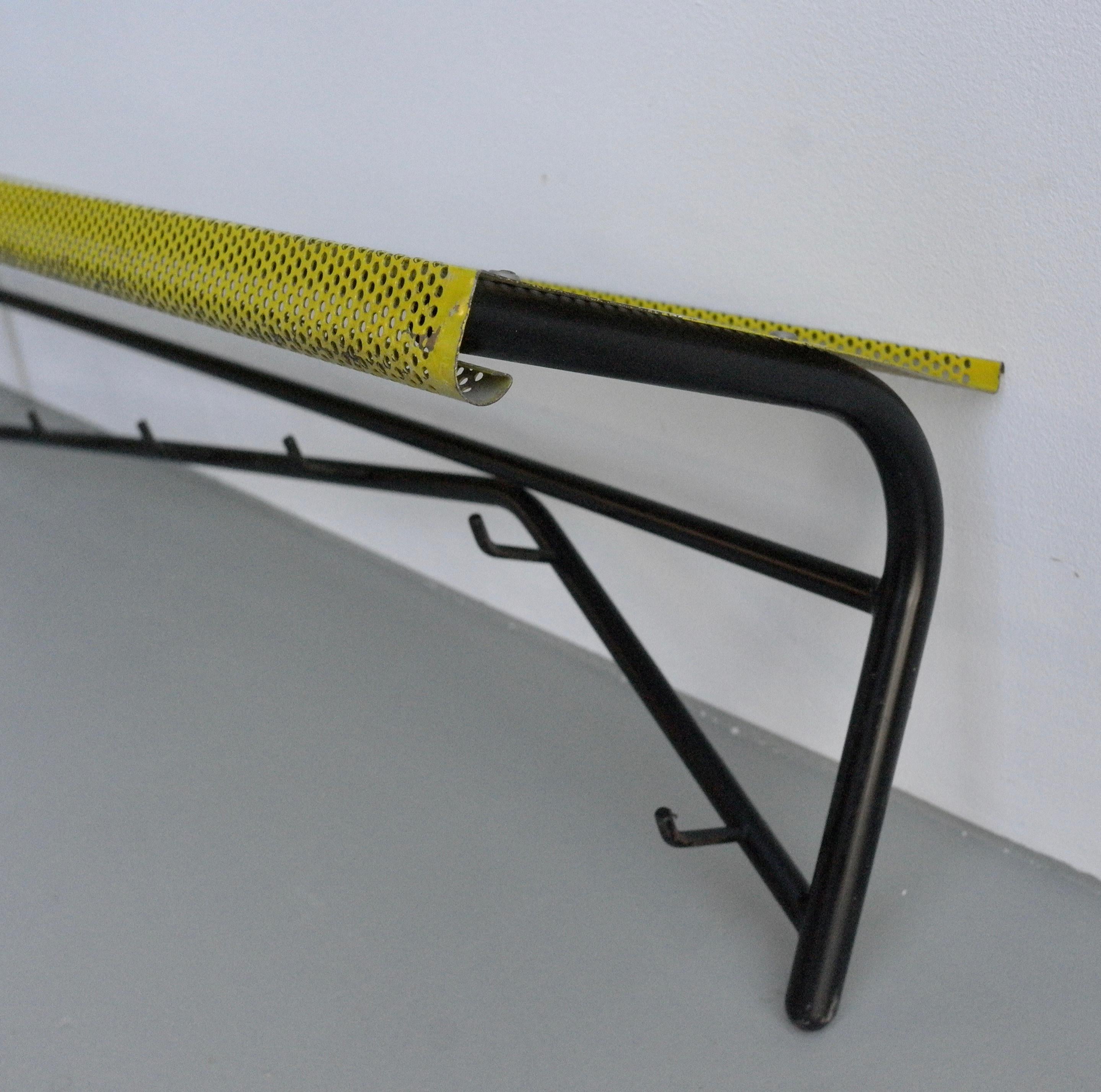 Mathieu Matégot Wall Mounted Coat Rack in Black and Yellow Metal In Good Condition For Sale In Den Haag, NL