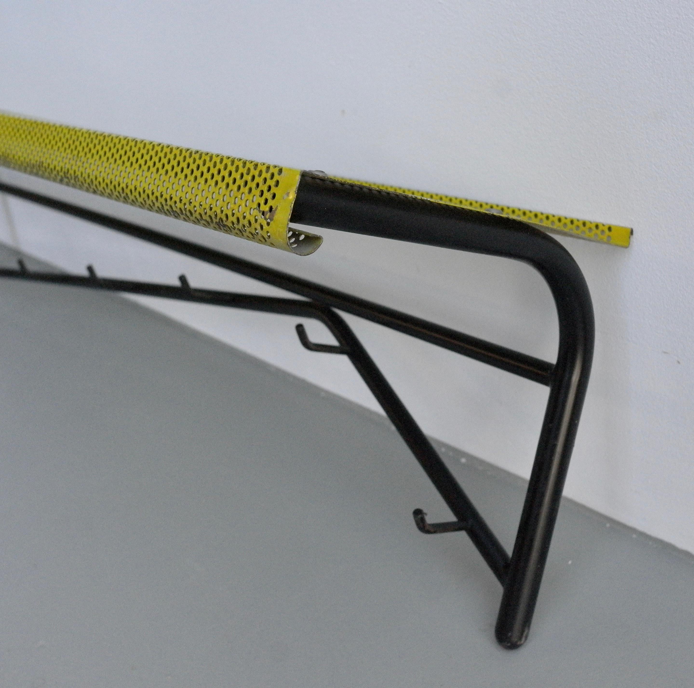 Mathieu Matégot Wall Mounted Coat Rack in Black and Yellow Metal In Good Condition In Den Haag, NL