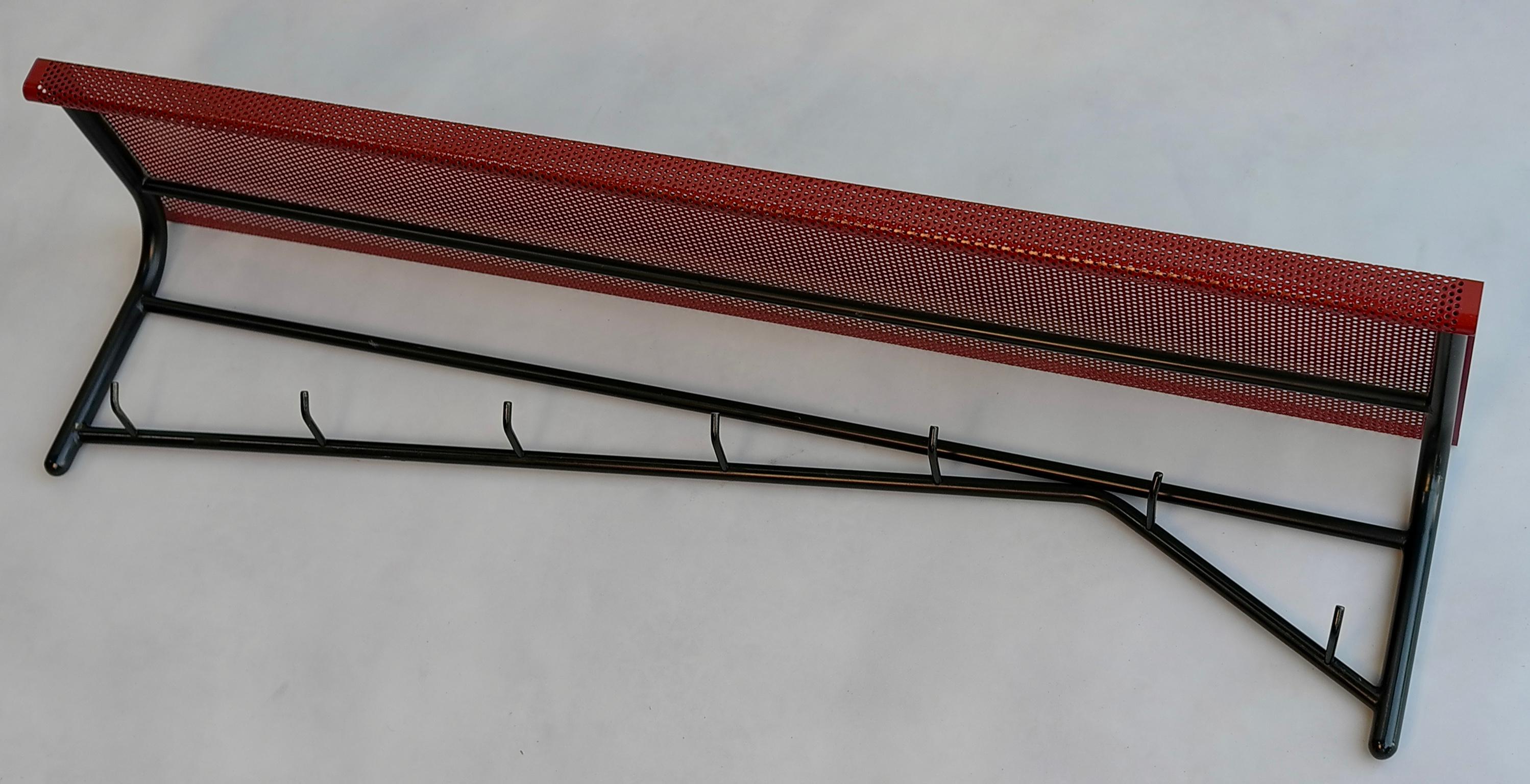 Mathieu Matégot Wall Mounted Coat Rack in Red and Black Metal In Good Condition In Den Haag, NL
