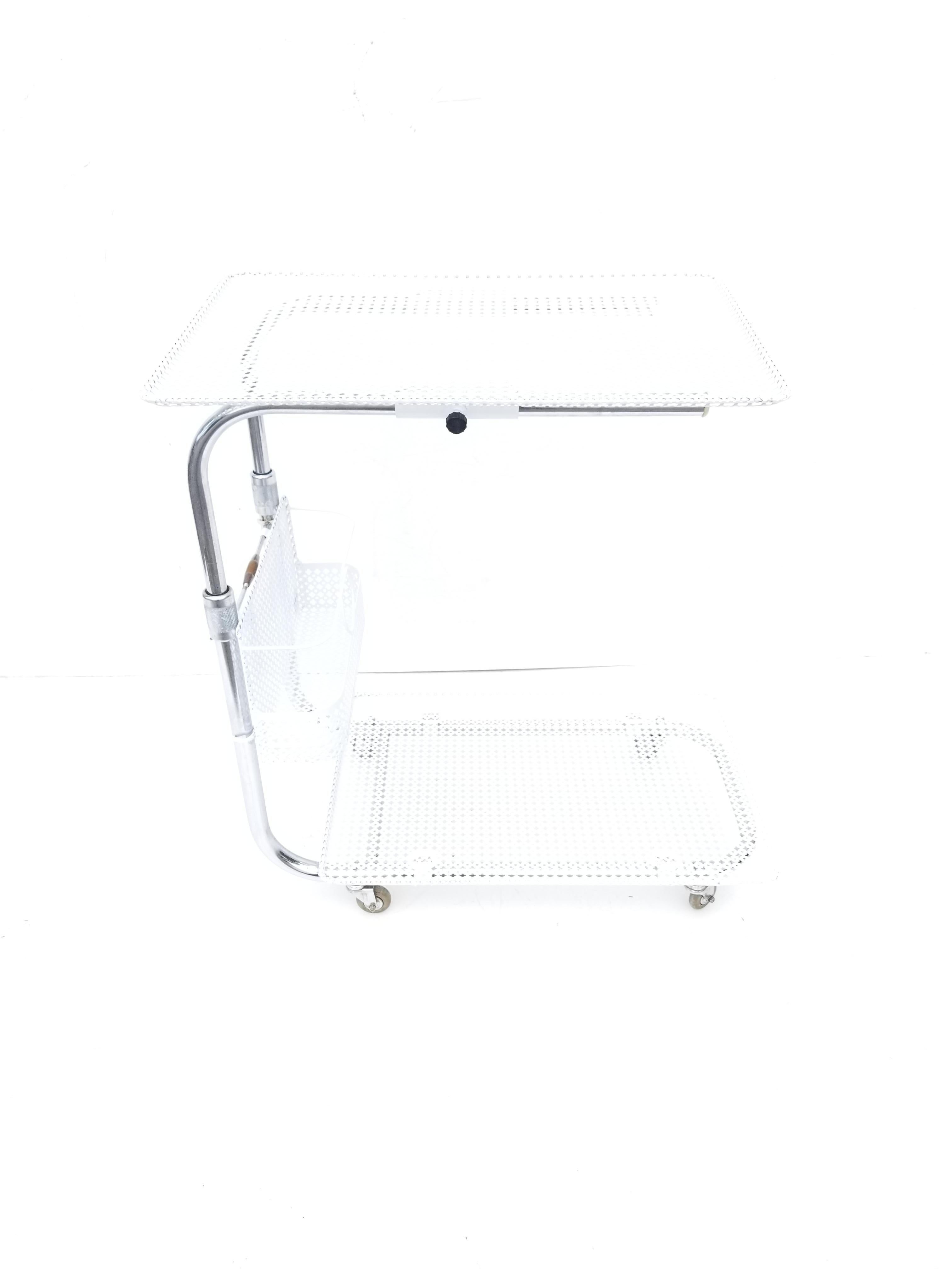 Mathieu Matégot French White Bar Cart, Serving Cart Wire Mesh Mid-Century Modern For Sale 6