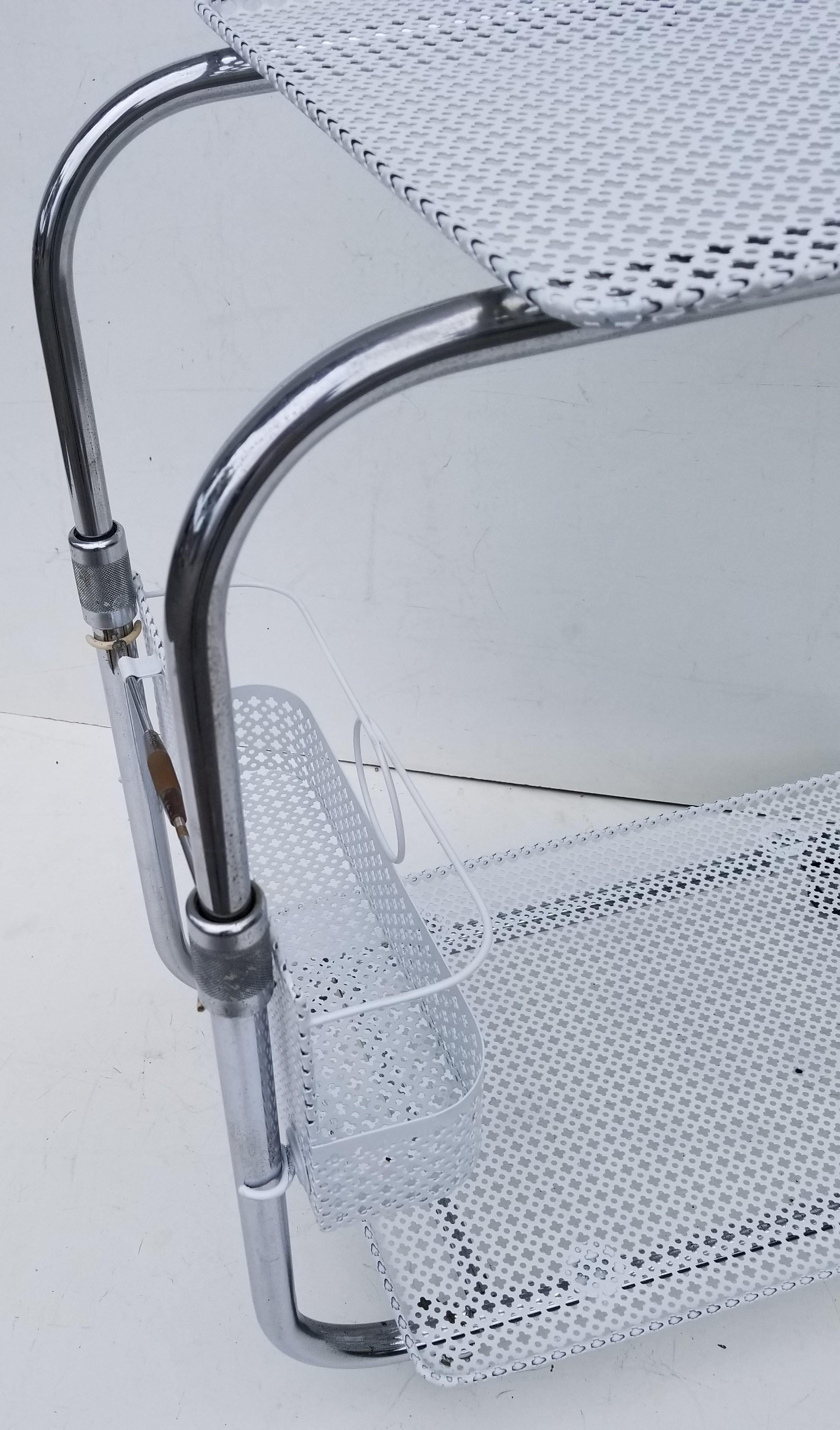 Metal Mathieu Matégot French White Bar Cart, Serving Cart Wire Mesh Mid-Century Modern For Sale