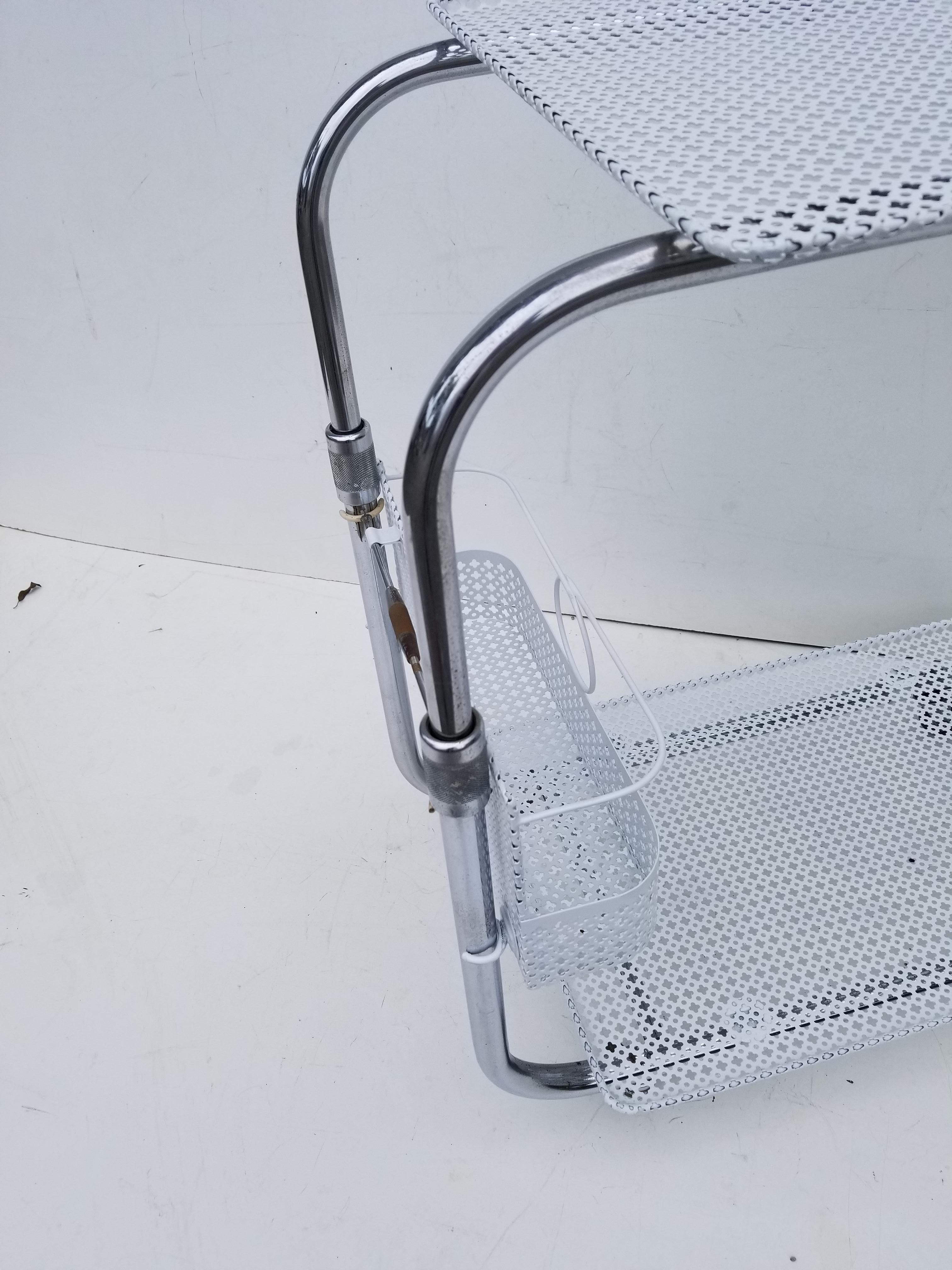 Mathieu Matégot French White Bar Cart, Serving Cart Wire Mesh Mid-Century Modern For Sale 1