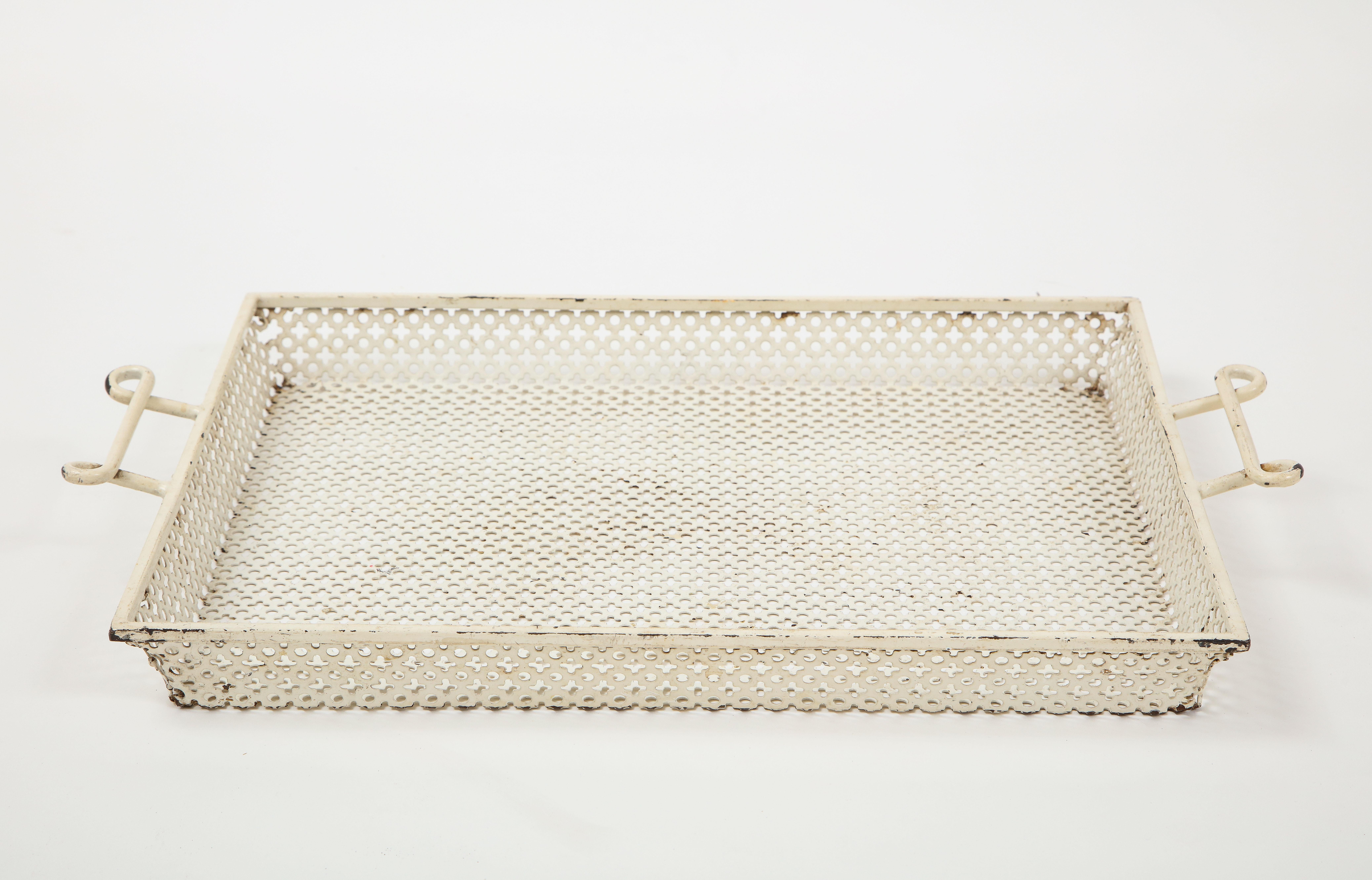 French Mathieu Mategot White Lacquer Perforated Serving Tray, France, 1950
