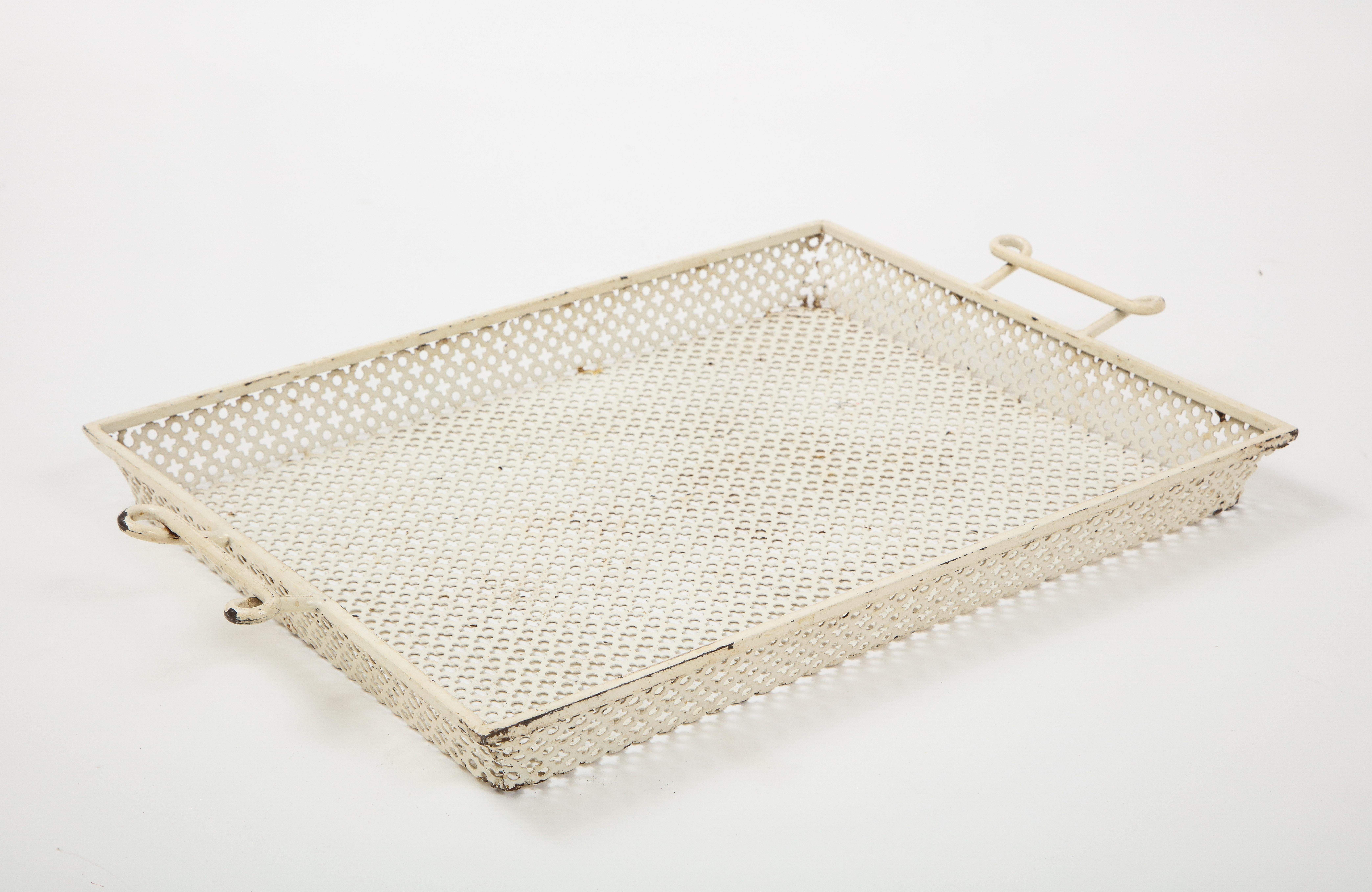 Mid-20th Century Mathieu Mategot White Lacquer Perforated Serving Tray, France, 1950