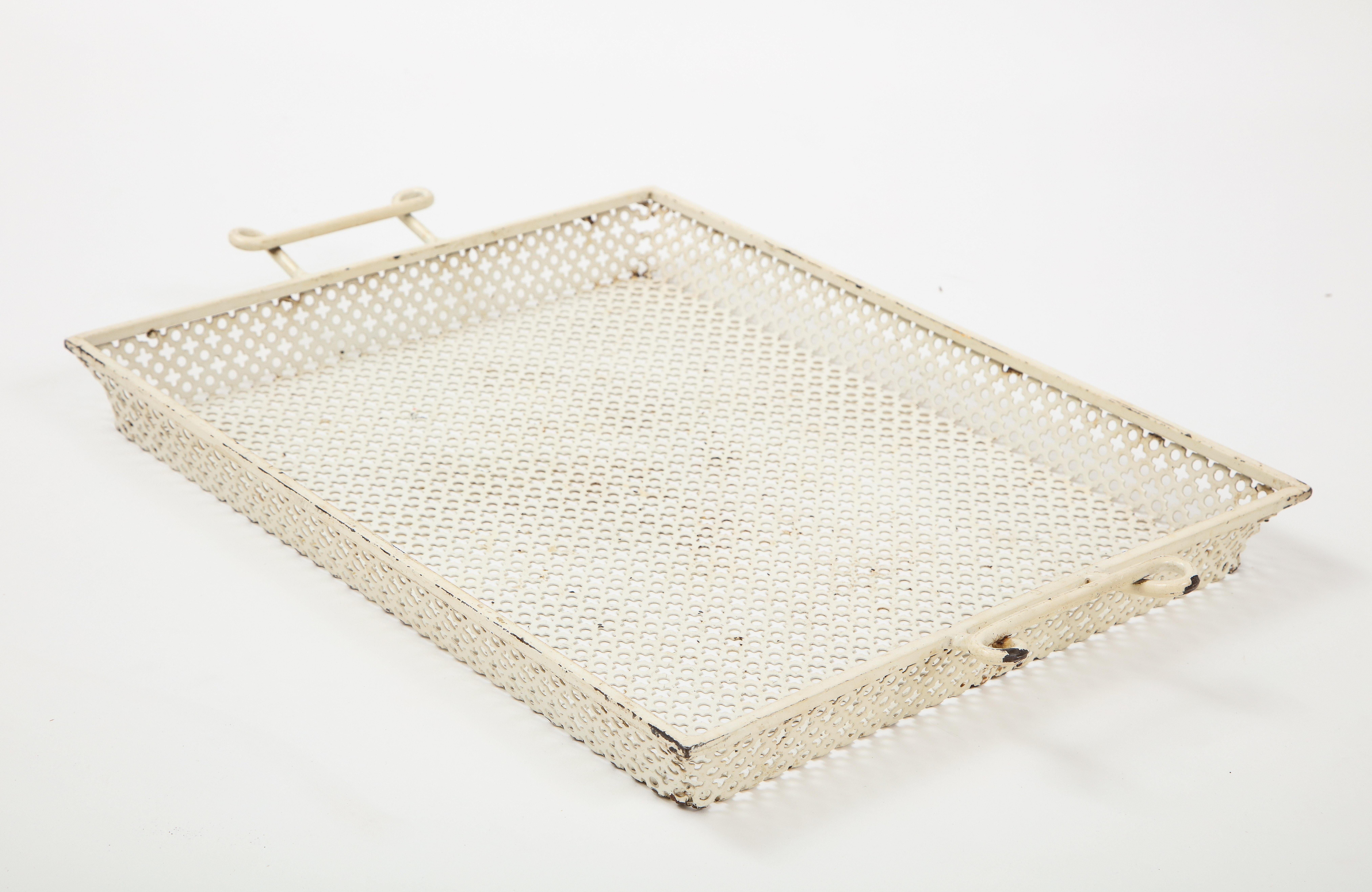 Mathieu Mategot White Lacquer Perforated Serving Tray, France, 1950 2