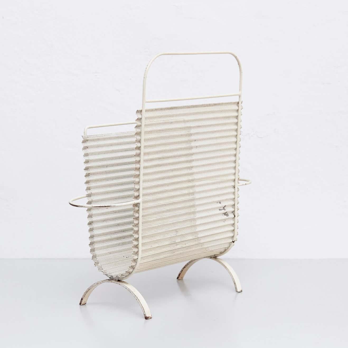 French Mathieu Matégot White Magazine Holder, circa 1950 For Sale