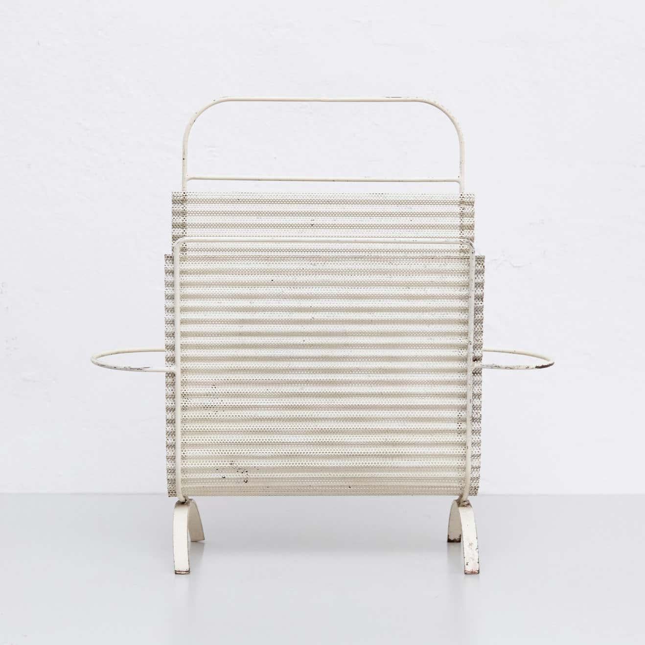 Metal Mathieu Matégot White Magazine Holder, circa 1950 For Sale