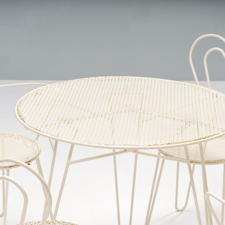 Mathieu Matégot White Metal Garden Table and Heart Chairs, 1950s, Set