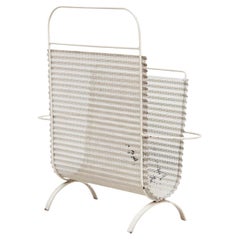 Mathieu Matégot White Metal Magazine Holder, Mid-Century Modern, 1950