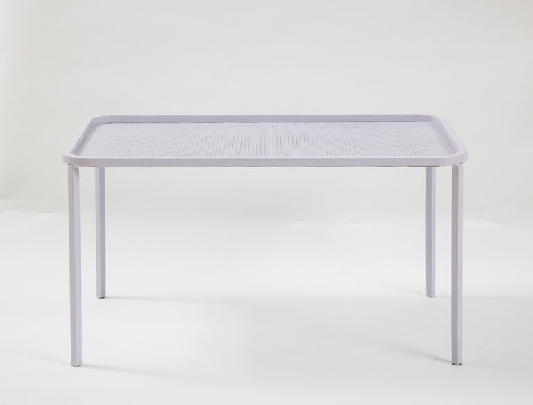 French Mathieu Matégot White Rectangular Perforated Metal Coffee Table For Sale