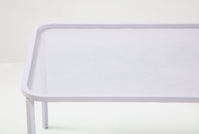 Mathieu Matégot White Rectangular Perforated Metal Coffee Table In Good Condition For Sale In New York City, NY