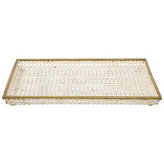 Mathieu Matégot White Tray, Perforated Metal, Brass, Enamel, France, circa 1950