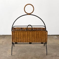 Mathieu Matégot Wicker and Iron Magazine Rack