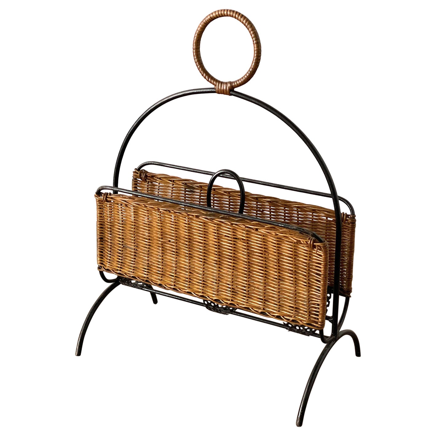 Mathieu Matégot Wicker and Iron Magazine Rack