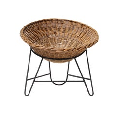 Mathieu Matégot "Wicker" Chair Iron Natural Fiber Colors, France, 1950