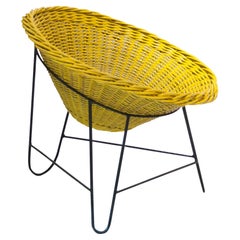 Retro Mathieu Matégot "Wicker" Chair Made with Iron and Natural Fiber, France, 1950