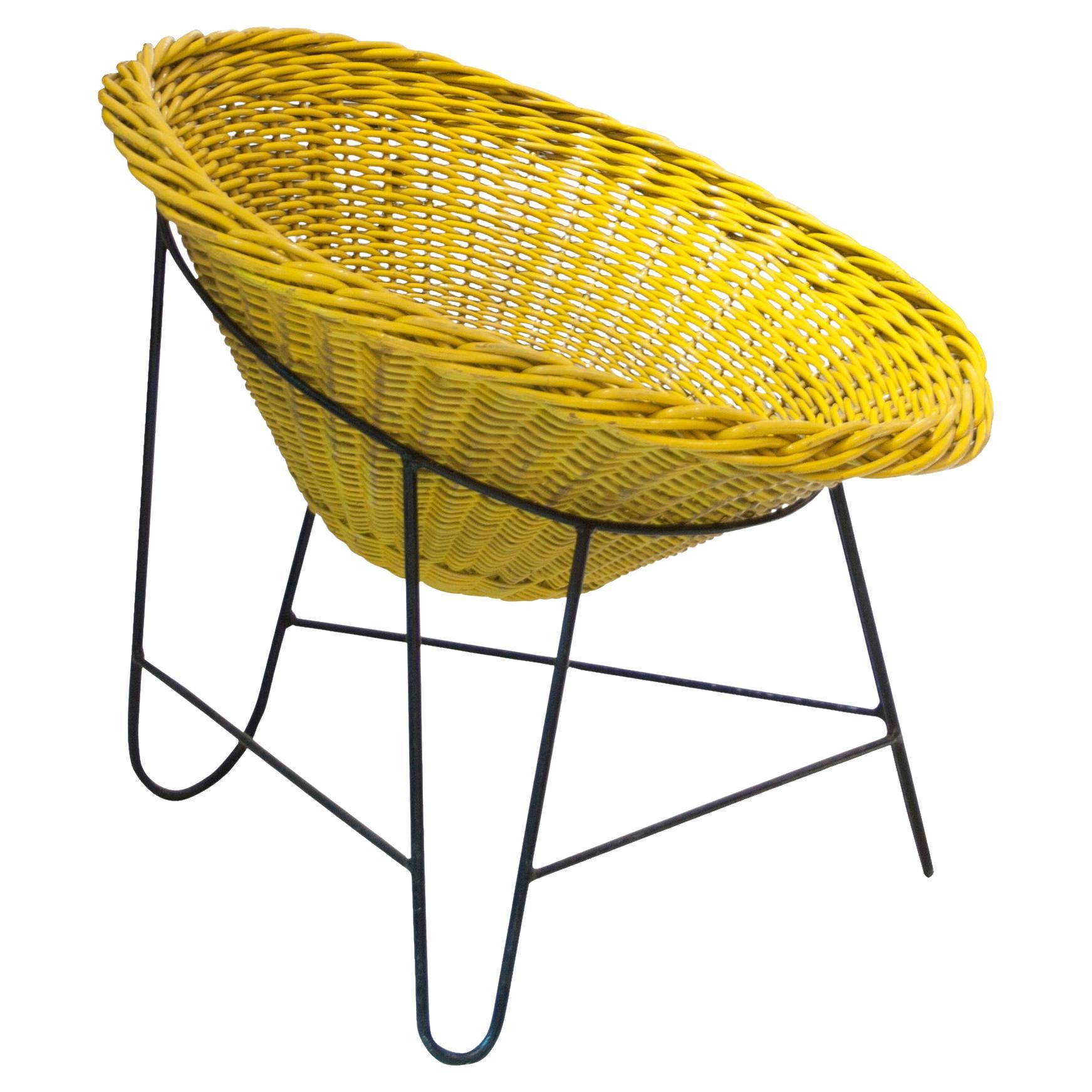 Mathieu Matégot "Wicker" Chair Made with Iron and Natural Fiber, France, 1950