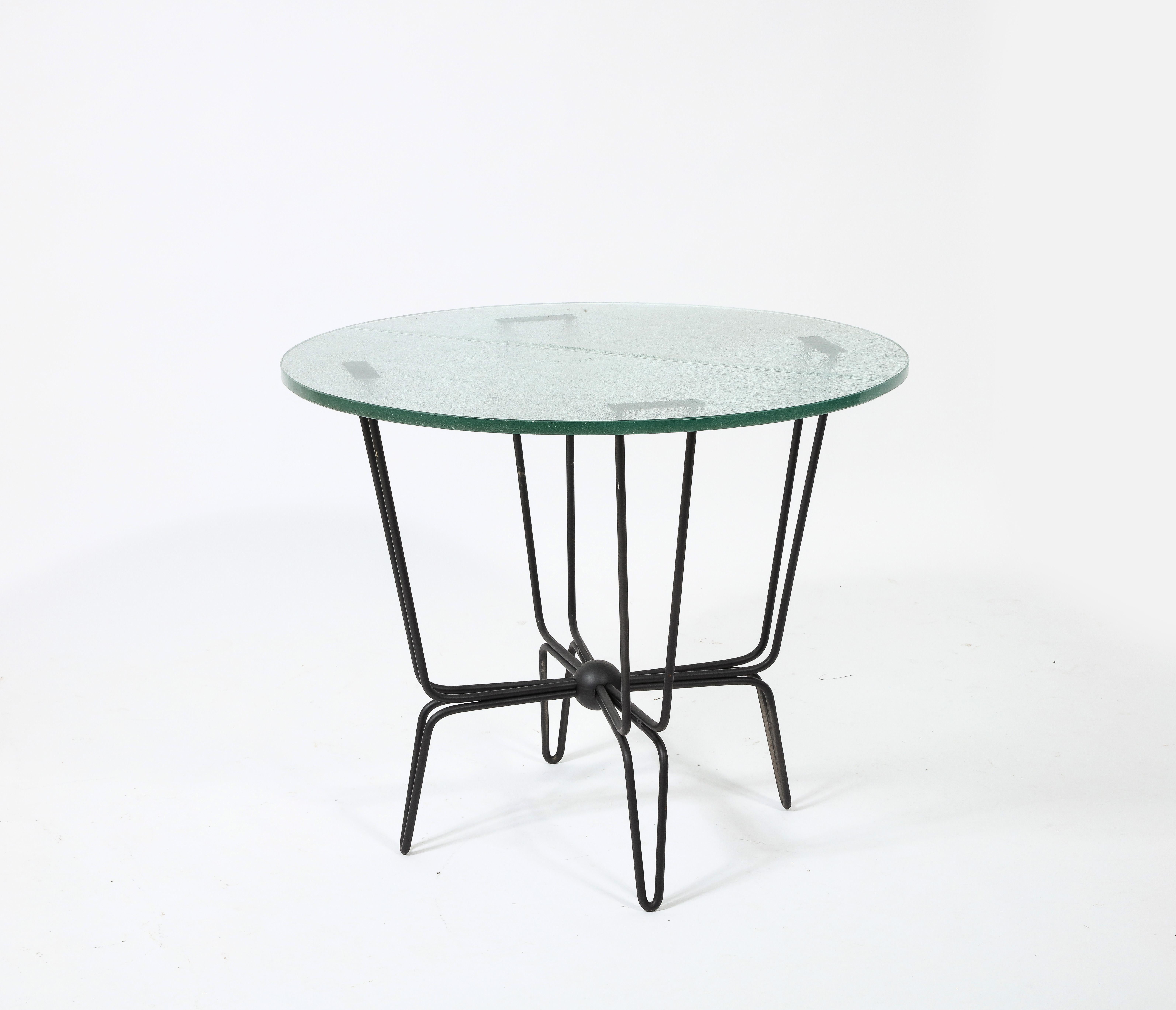 Mathieu Mategot Wrought Iron & Saint Gobain Glass Gueridon, France 1950's For Sale 11