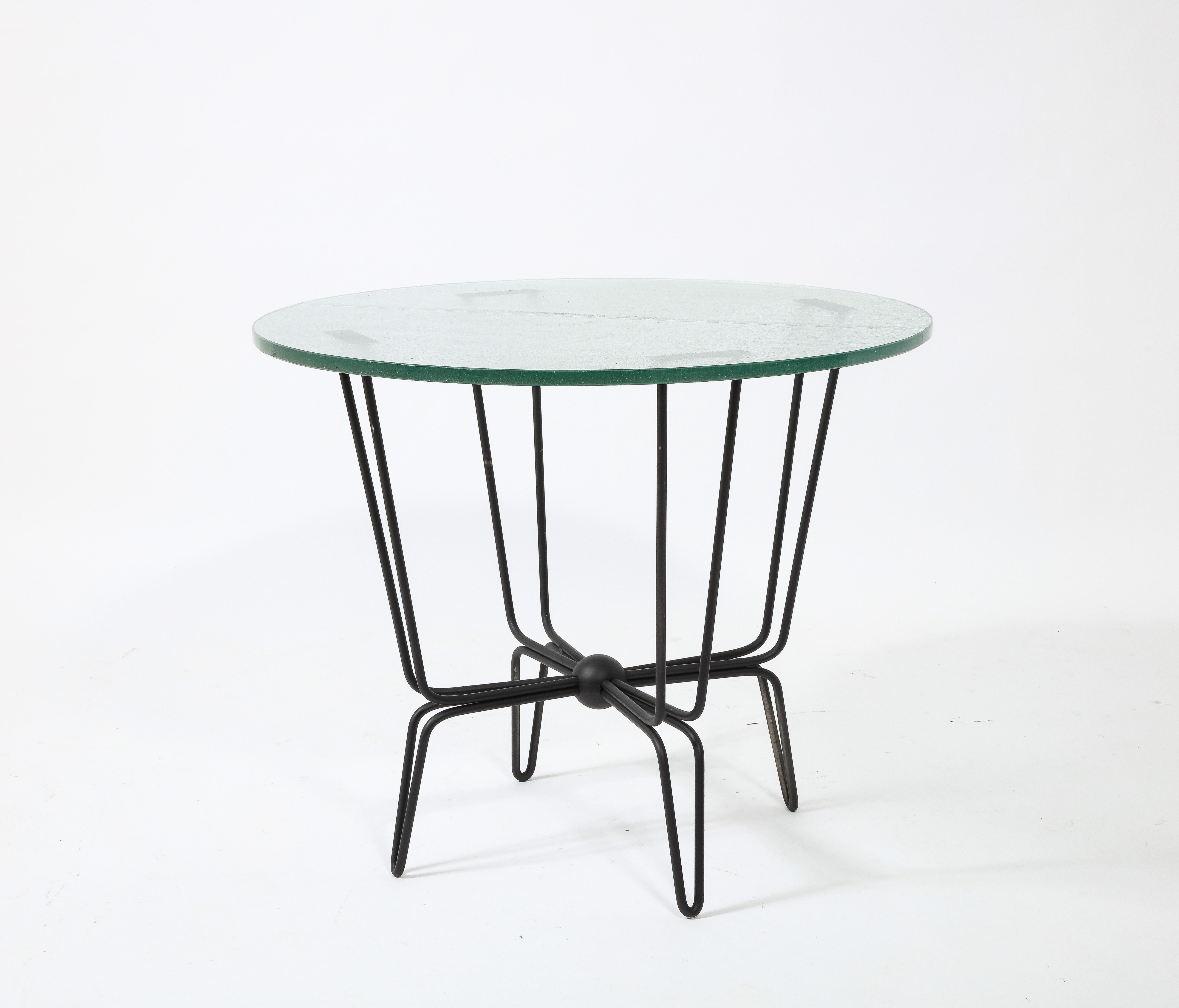 Mathieu Mategot Wrought Iron & Saint Gobain Glass Gueridon, France 1950's For Sale 13