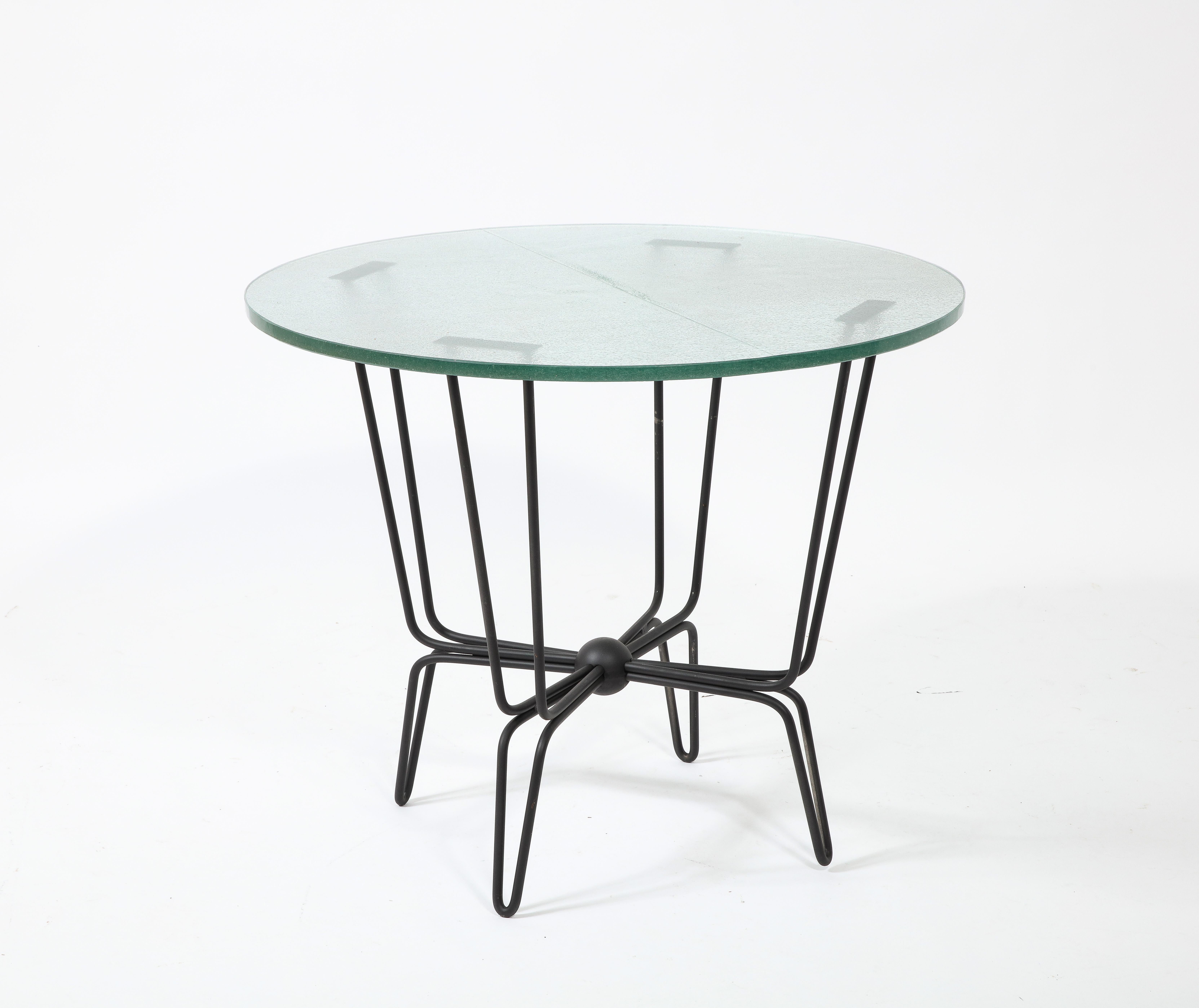 20th Century Mathieu Mategot Wrought Iron & Saint Gobain Glass Gueridon, France 1950's For Sale