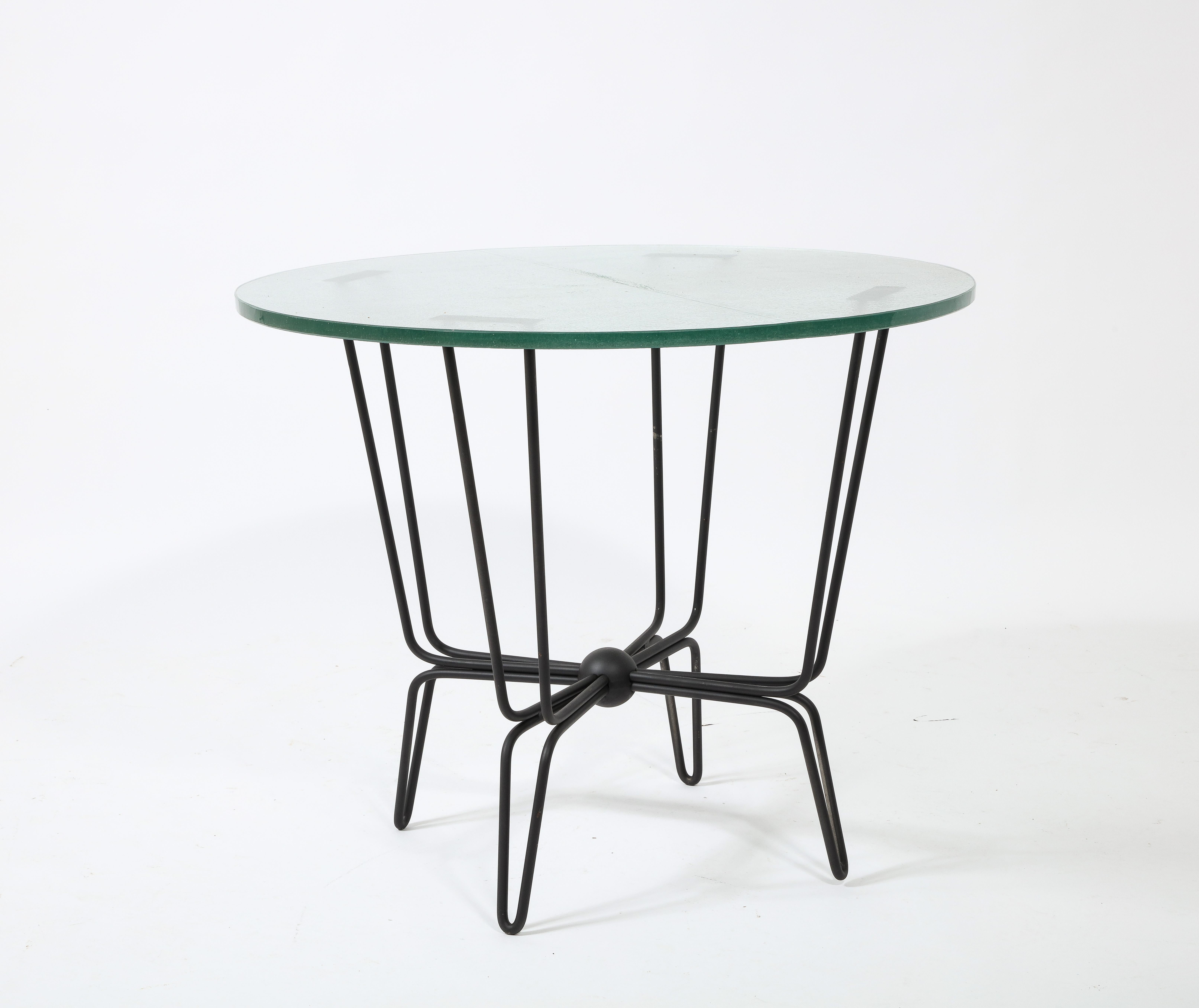 Mathieu Mategot Wrought Iron & Saint Gobain Glass Gueridon, France 1950's For Sale 2