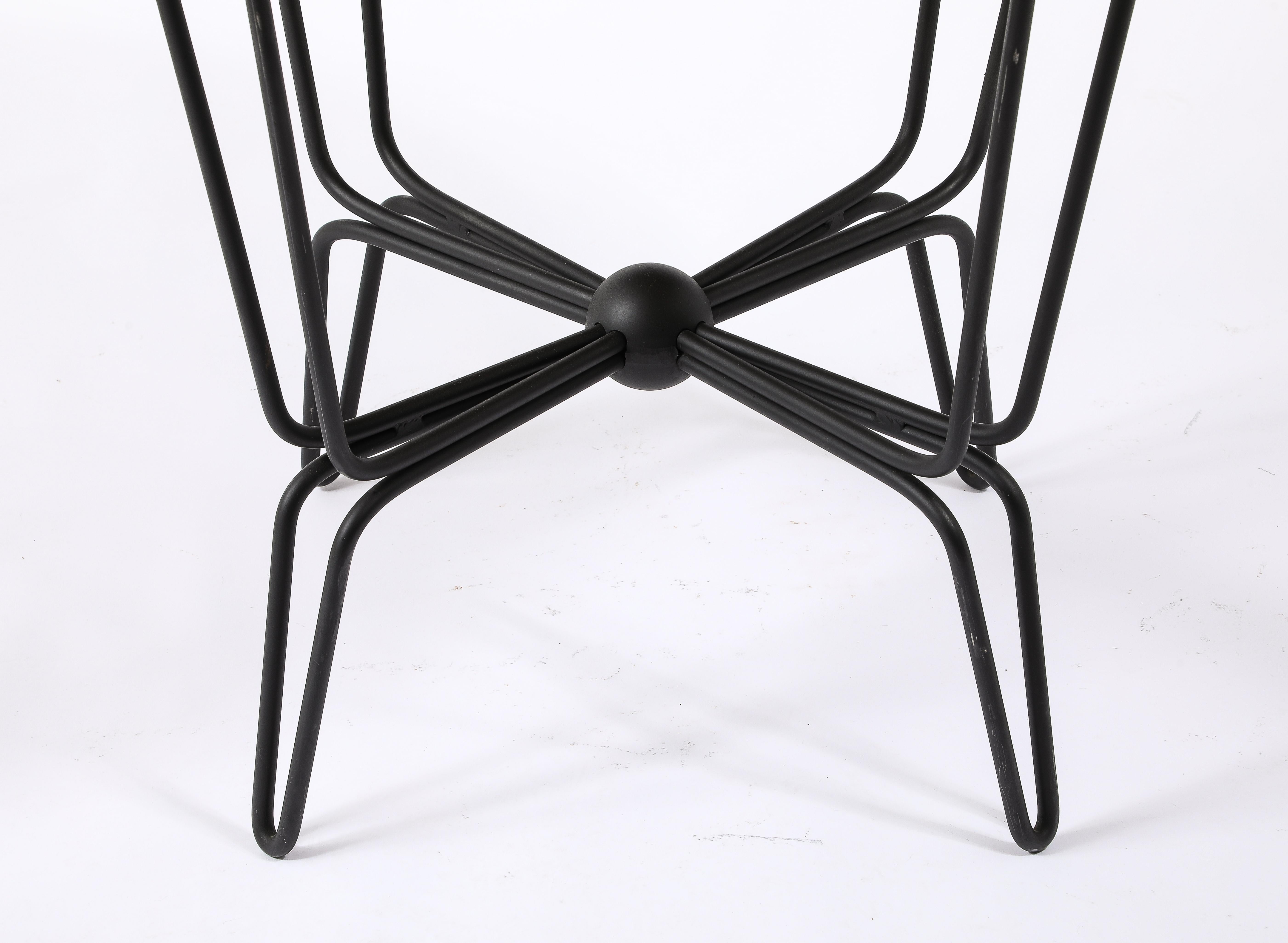 Mid-Century Modern Mathieu Mategot Wrought Iron & Wicker Table, France 1950's For Sale